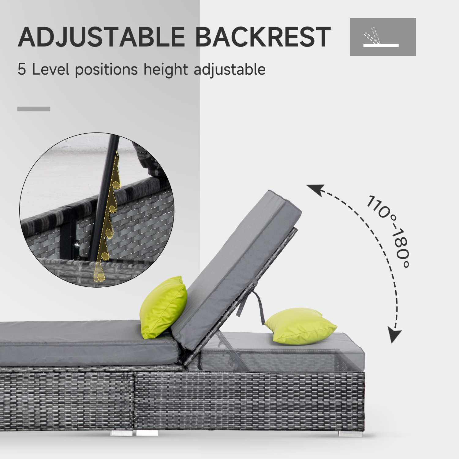 Outsunny Patio Wicker Lounger, Outdoor PE Rattan Single Chaise Lounge, Aluminum Frame Garden Furniture Sun Lounger Bed w/Adjustable Recliner