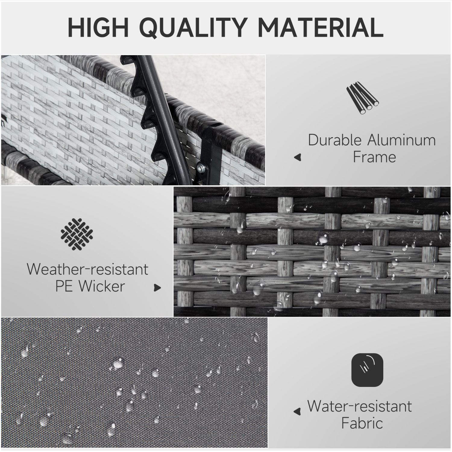 Outsunny Patio Wicker Lounger, Outdoor PE Rattan Single Chaise Lounge, Aluminum Frame Garden Furniture Sun Lounger Bed w/Adjustable Recliner