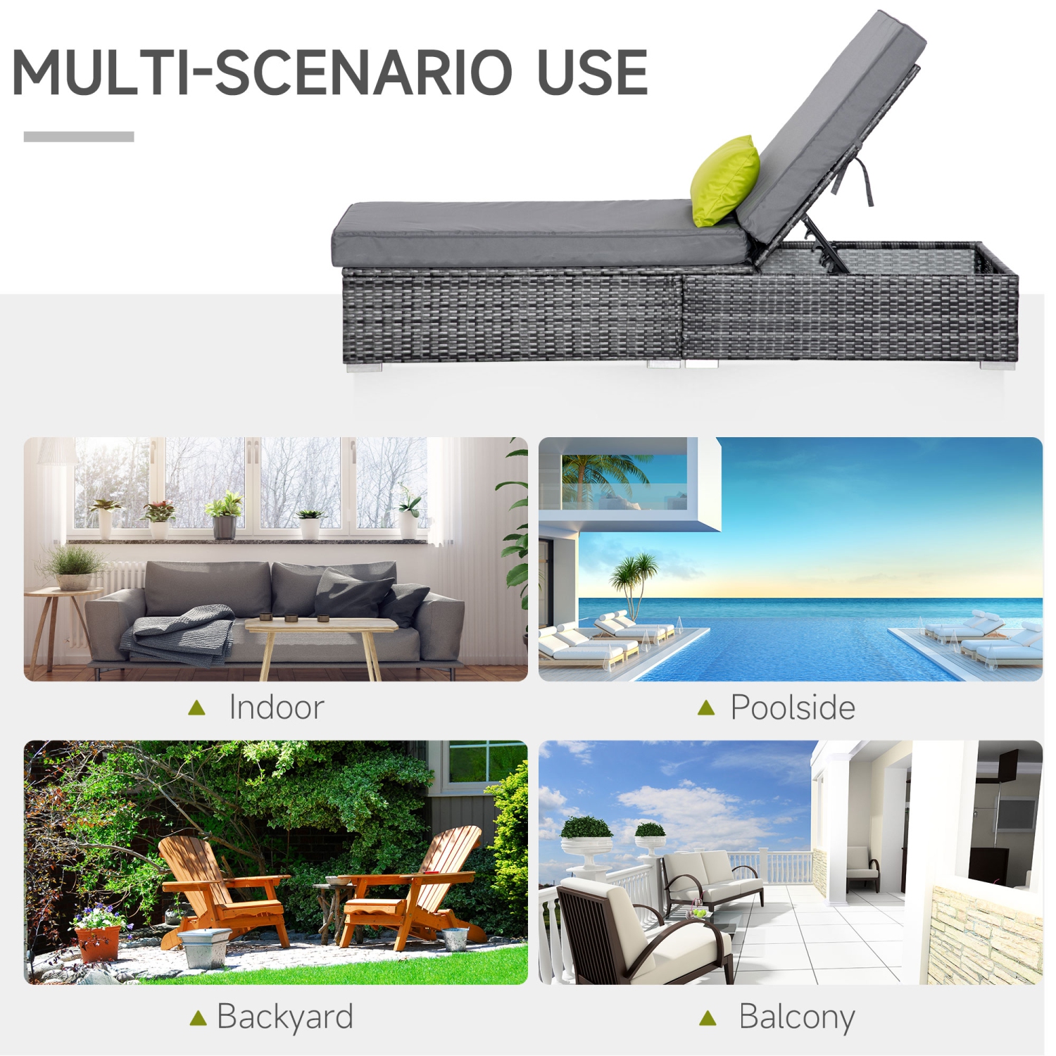 Outsunny Patio Wicker Lounger, Outdoor PE Rattan Single Chaise Lounge, Aluminum Frame Garden Furniture Sun Lounger Bed w/Adjustable Recliner