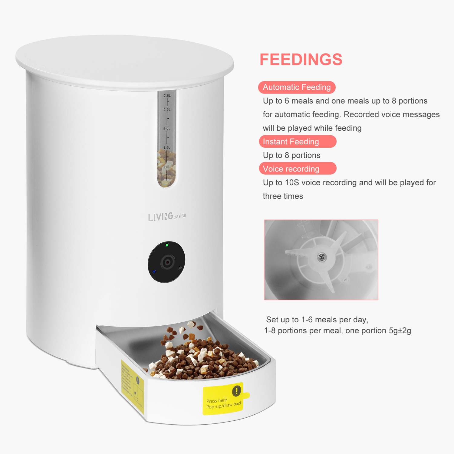 2.4G WiFi Smart Dry Food Dispenser Automatic APP Control Pet Dog & Cat Feeder with Camera - LIVINGbasics®
