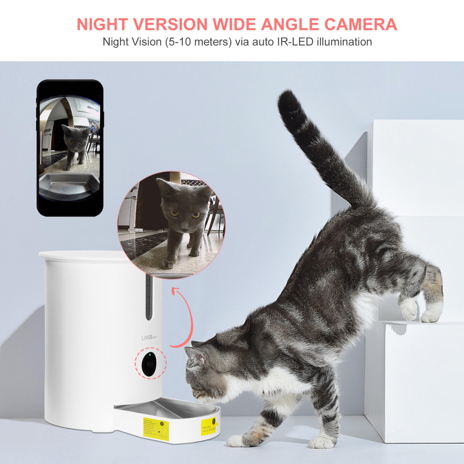 2.4G WiFi Smart Dry Food Dispenser Automatic APP Control Pet Dog & Cat Feeder with Camera - LIVINGbasics®