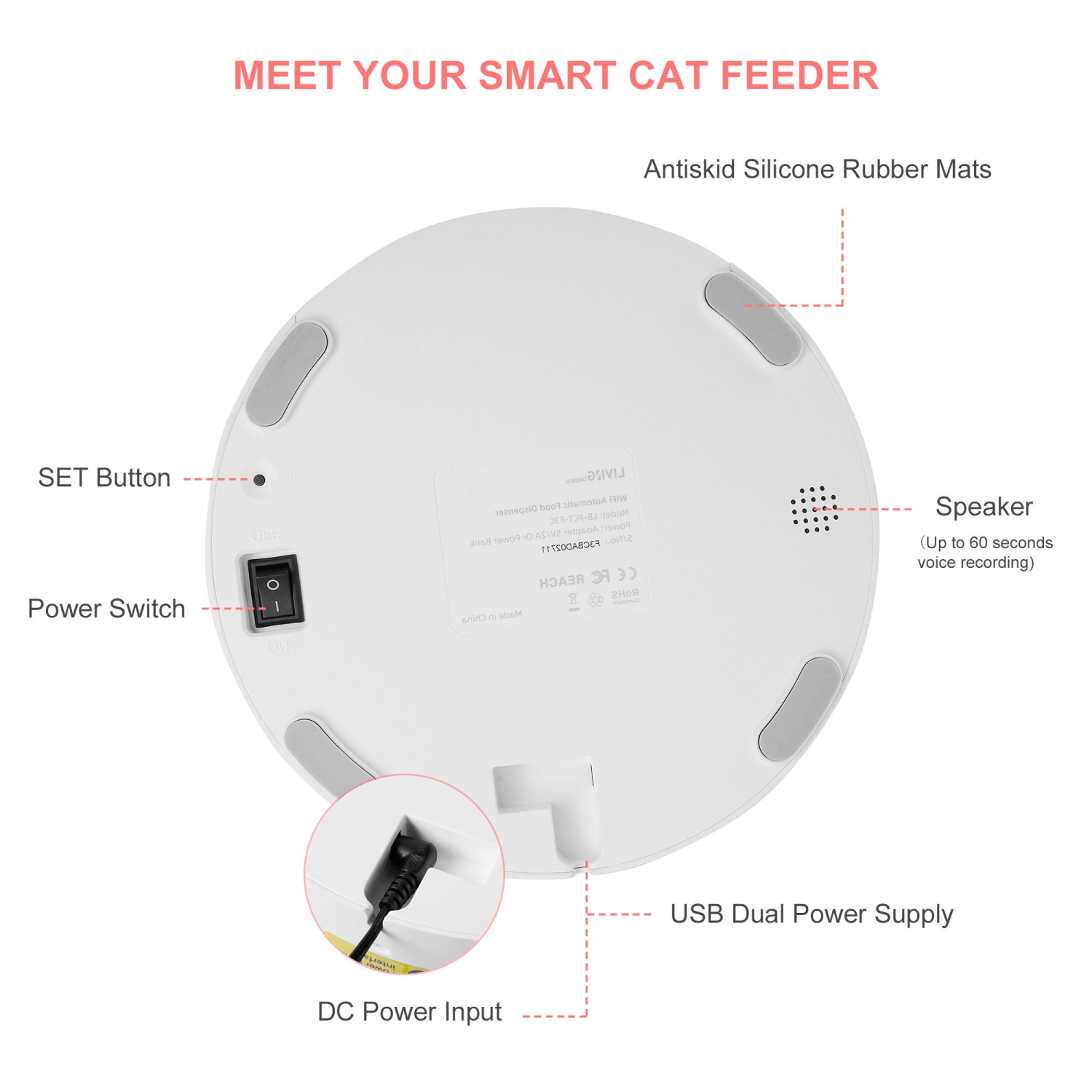 2.4G WiFi Smart Dry Food Dispenser Automatic APP Control Pet Dog & Cat Feeder with Camera - LIVINGbasics®