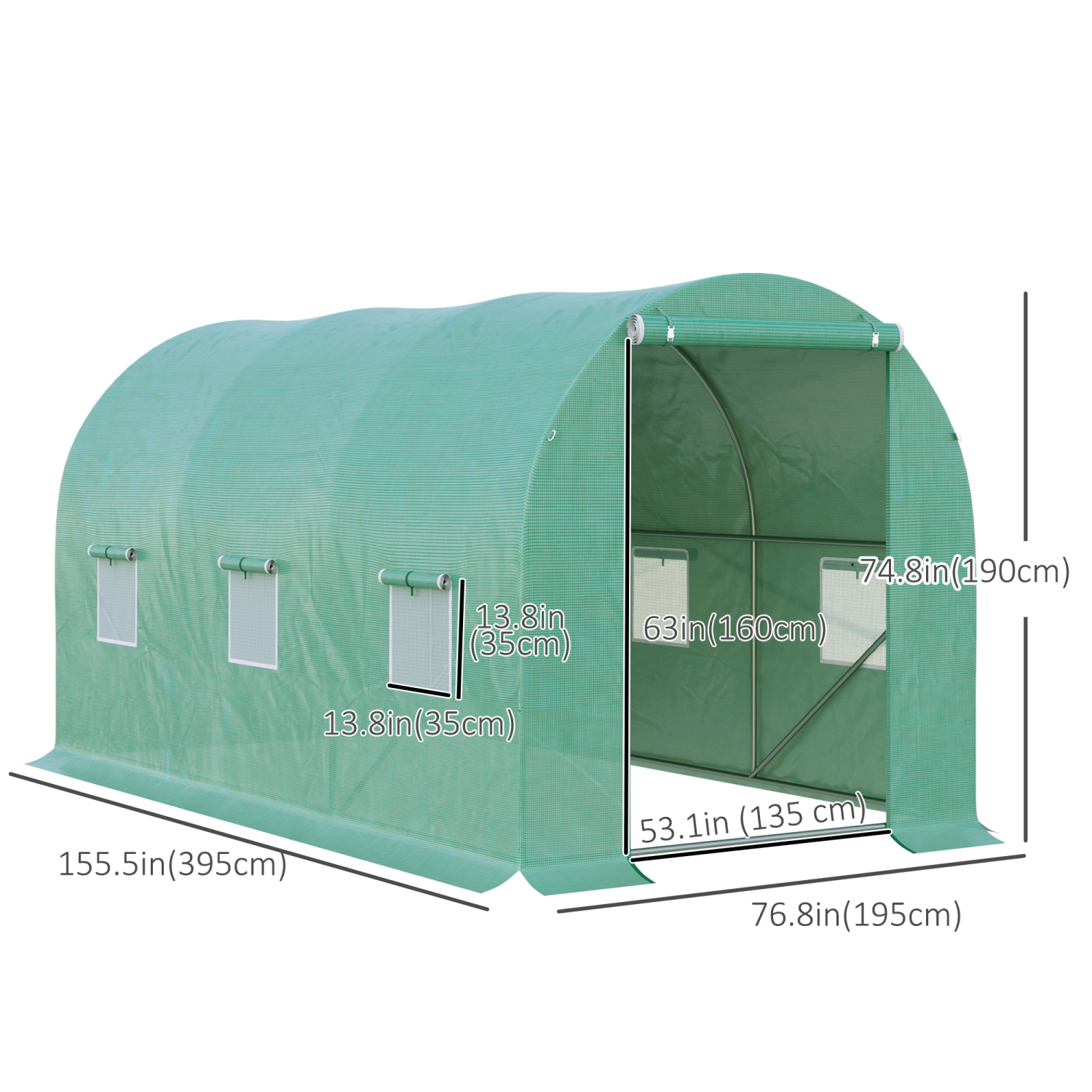 Outsunny 13' x 6' x 6' Outdoor Walk-in Tunnel Greenhouse Portable Plant Gardening Warm House with PE Cover Green
