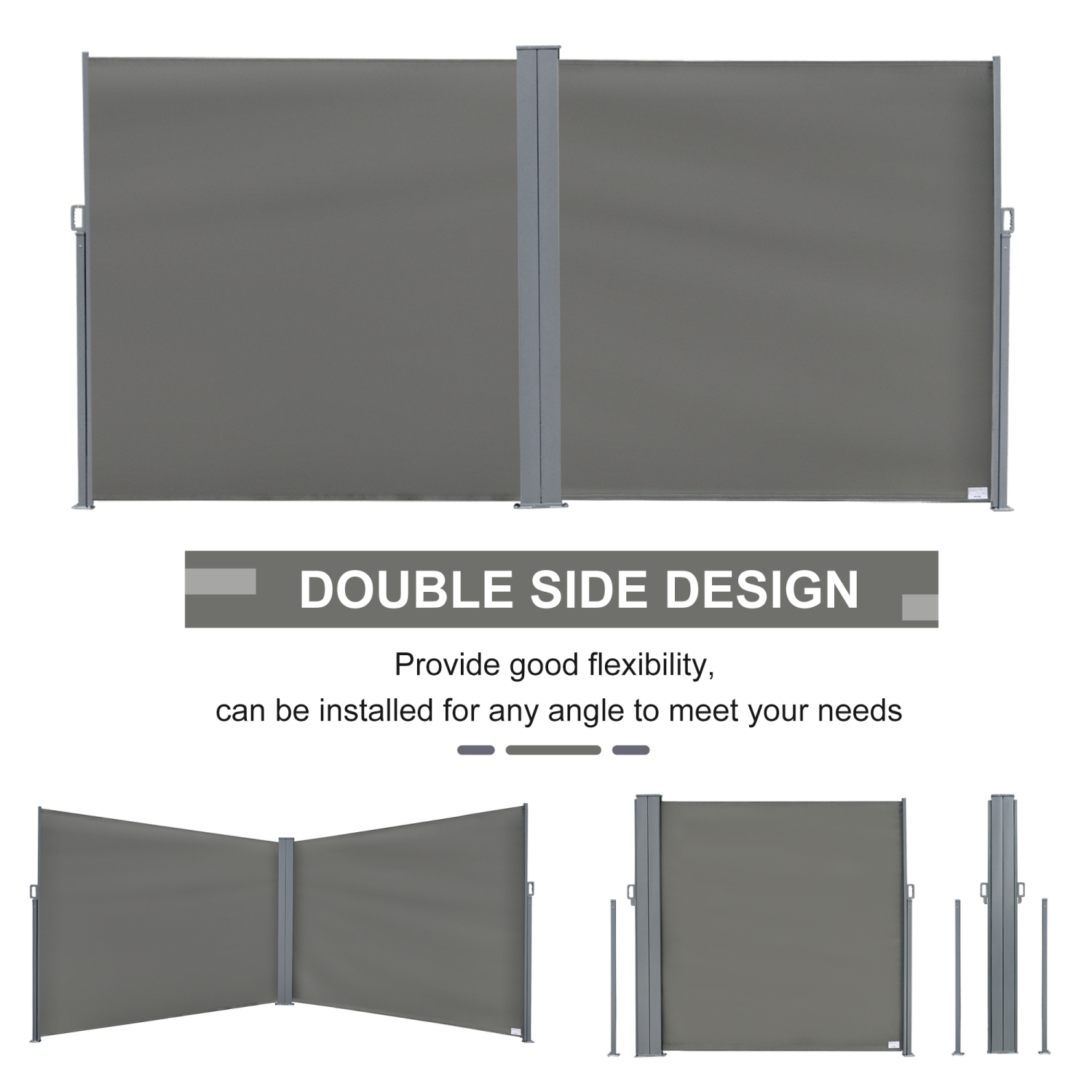 Outsunny Patio Retractable Double Side Awning, Folding Privacy French Screen Fence, Privacy Wall Corner Divider, Garden Outdoor Sun Shade Wind