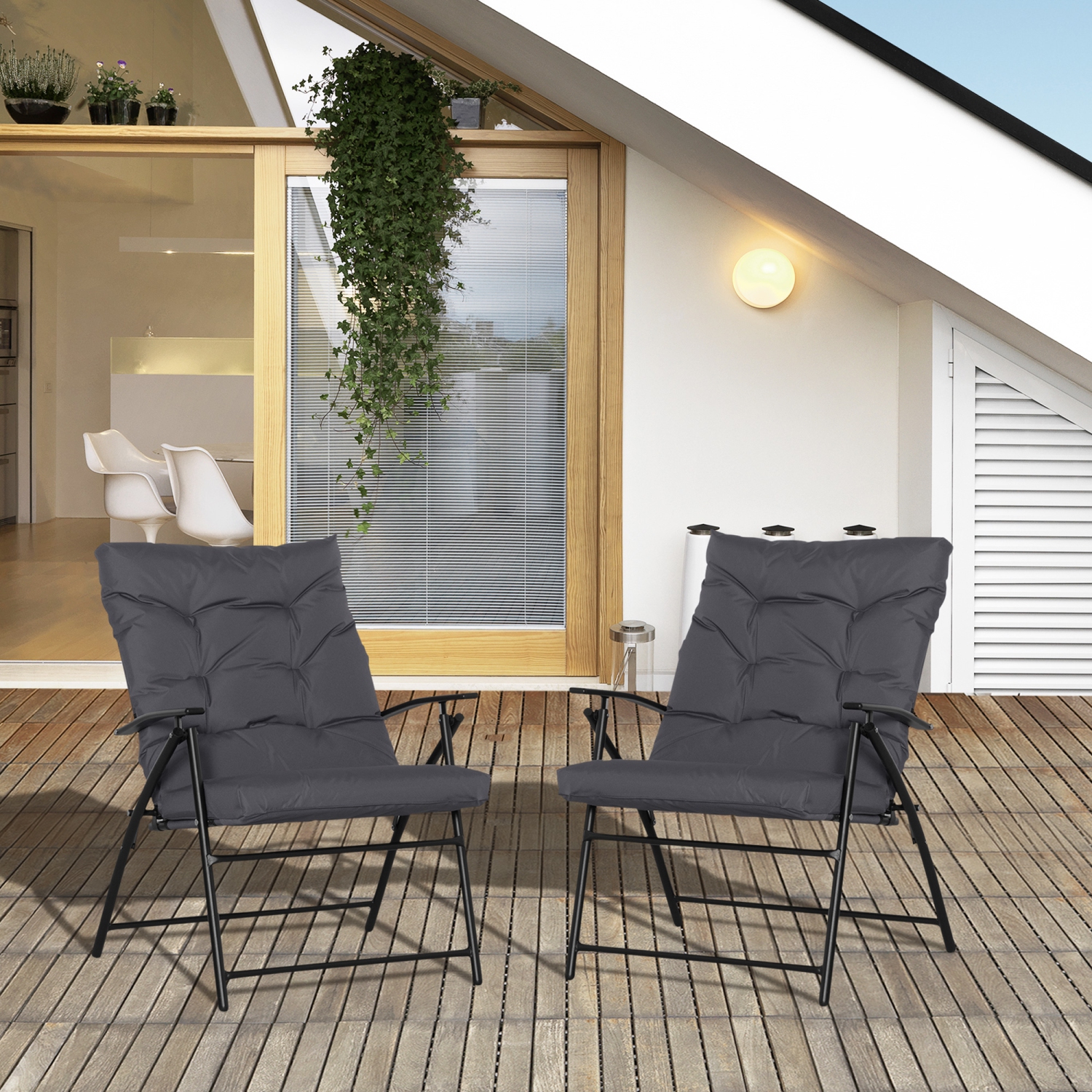 Ensemble de 2 chaises de salle à manger d'extérieur Outsunny, chaise de jardin pliante avec dossier réglable, chaises pliantes rembourrées pour