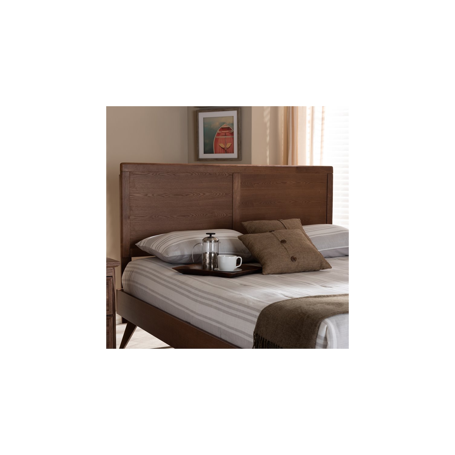 Baxton Studio Raya Mid-Century Wood Queen Headboard in Walnut Brown