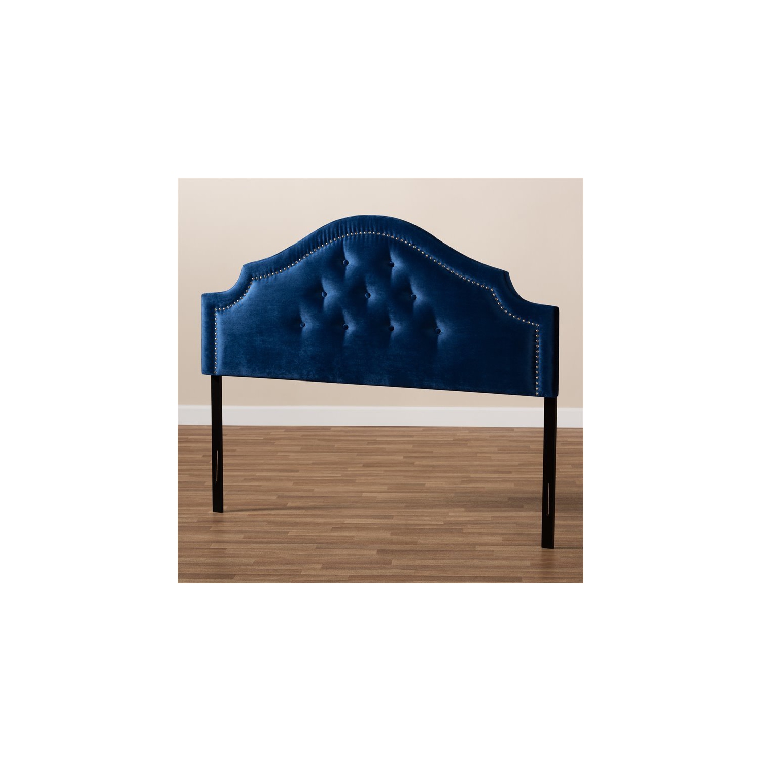 Baxton Studio – tête de lit en velours capitonné Cora et en bois pour grand lit, bleu royal
