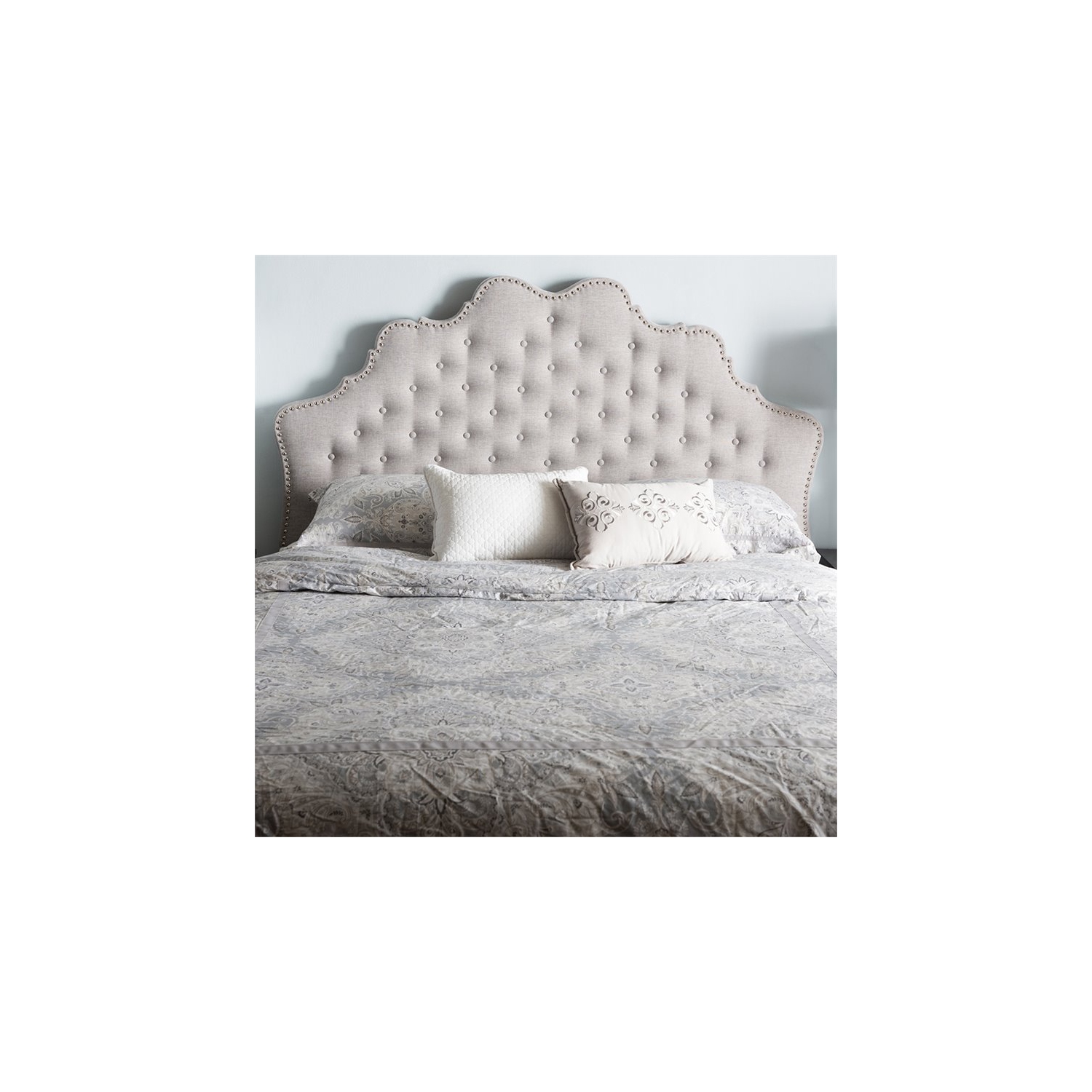 Bowery Hill Modern Tufted Queen Panel Headboard in Grayish Beige