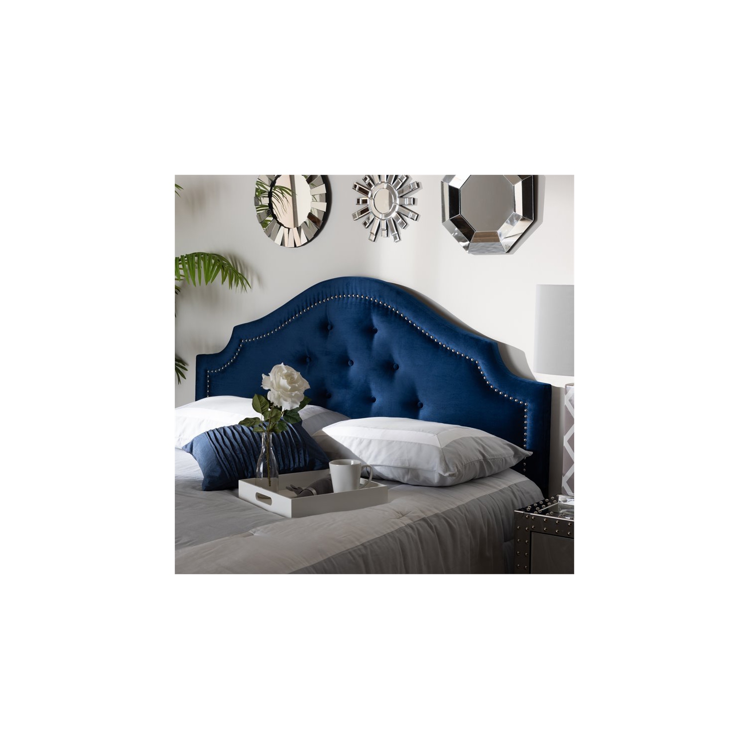 Bowery Hill Tufted Velvet and Wood Queen Headboard in Royal Blue