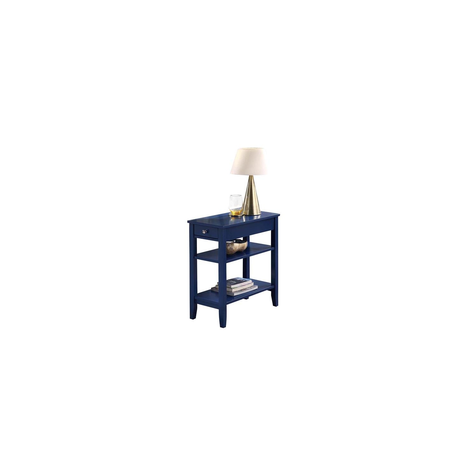 American Heritage Three-Tier End Table With Drawer in Blue Wood Finish