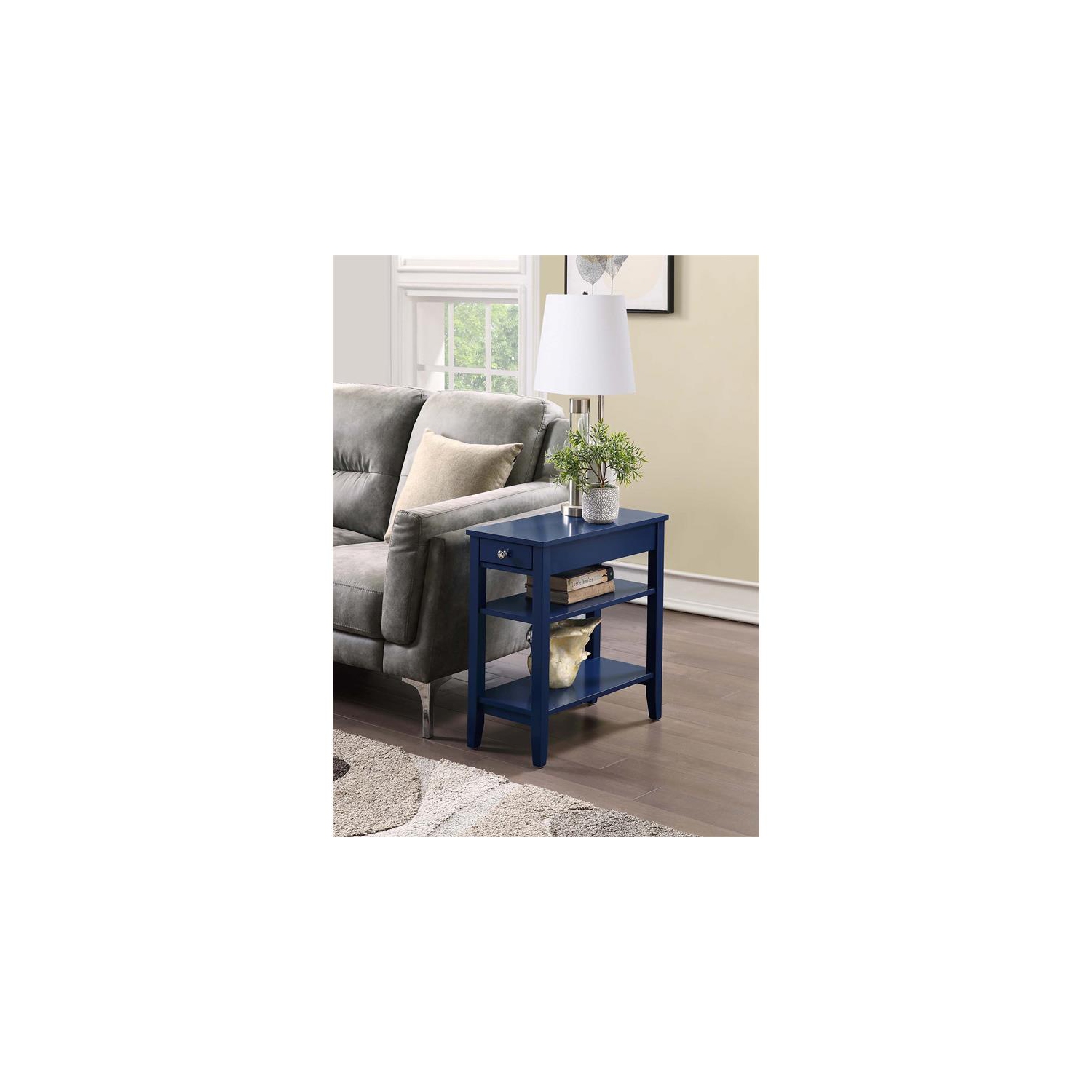 American Heritage Three-Tier End Table With Drawer in Blue Wood Finish
