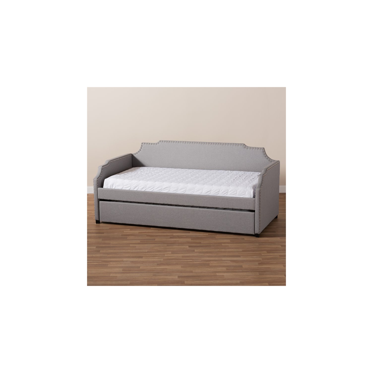 Lit de repos simple rembourré gris avec canapé-lit et lit gigogne Bowery Hill