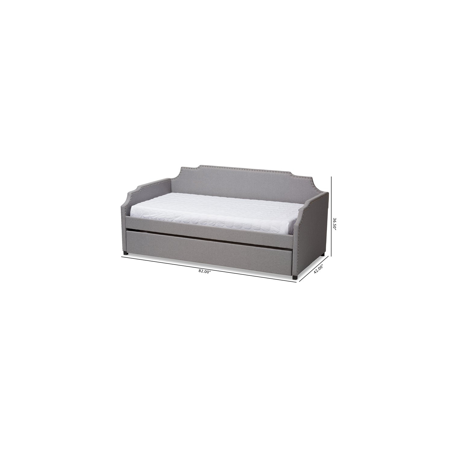 Lit de repos simple rembourré gris avec canapé-lit et lit gigogne Bowery Hill