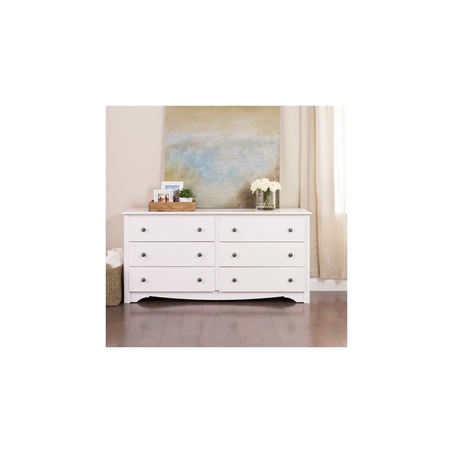 Wright Home Traditional Wood 6 Drawer Dresser in White