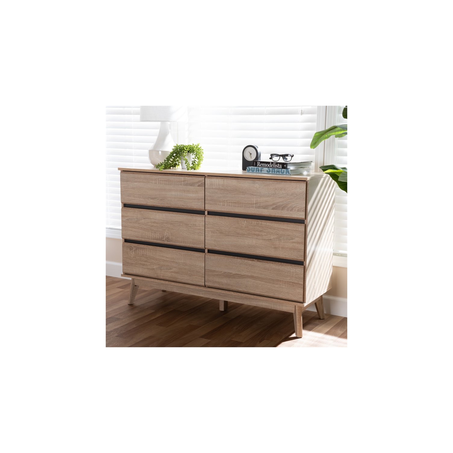 Bowery Hill 6 Drawer Modern Dresser in Light Oak and Dark Grey