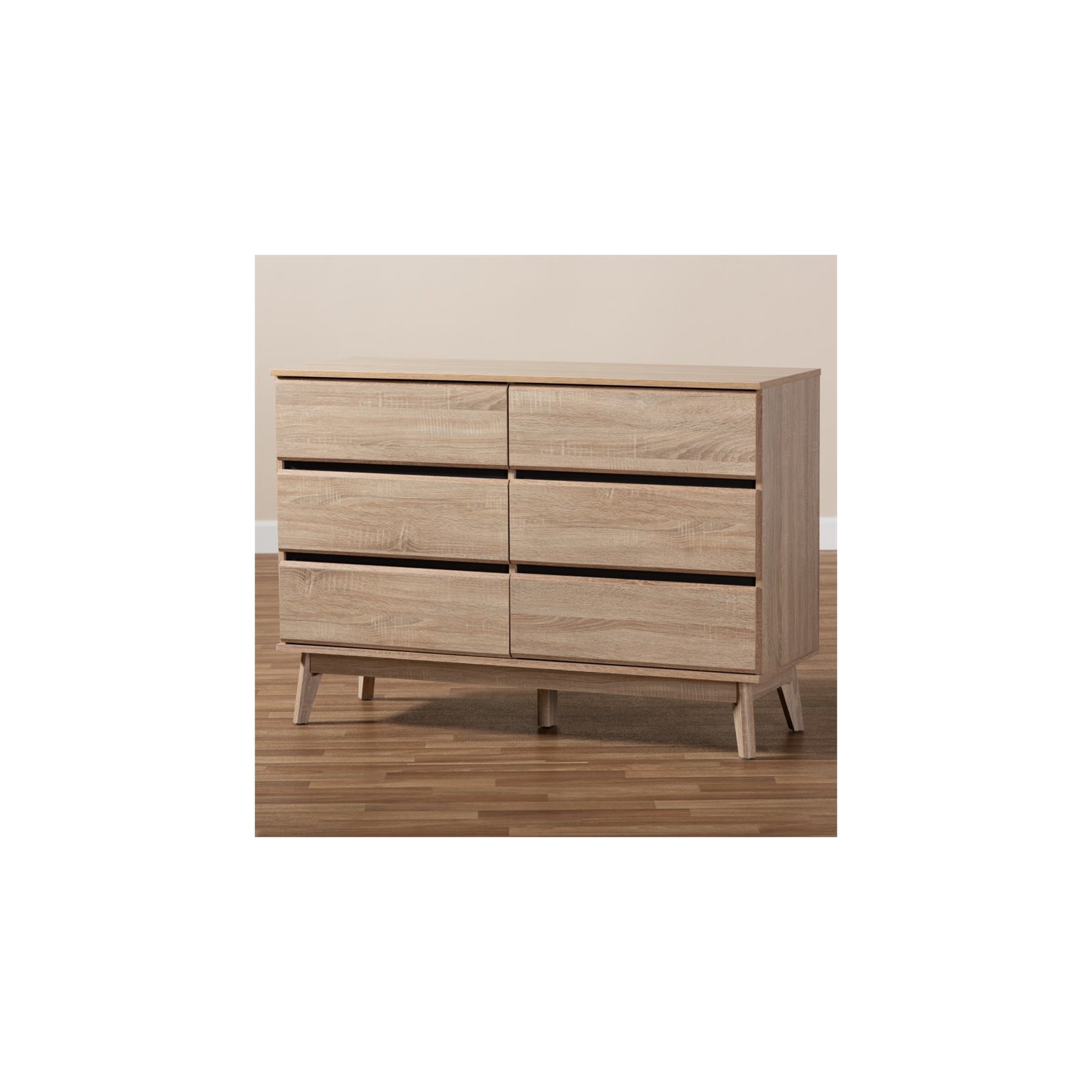 Bowery Hill 6 Drawer Modern Dresser in Light Oak and Dark Grey