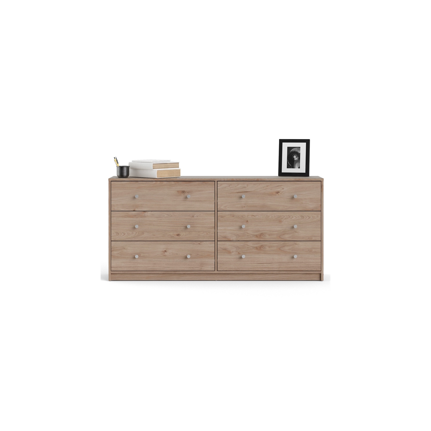 Pemberly Row Engineered Wood Brown Contemporary 6 Drawer Double Dresser