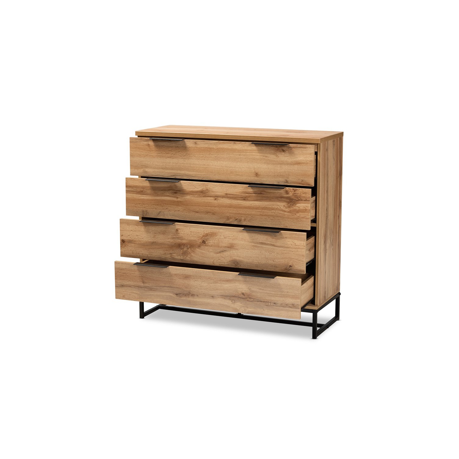 Bowery Hill Industrial Oak Finished Wood Black Metal 4-Drawer Dresser