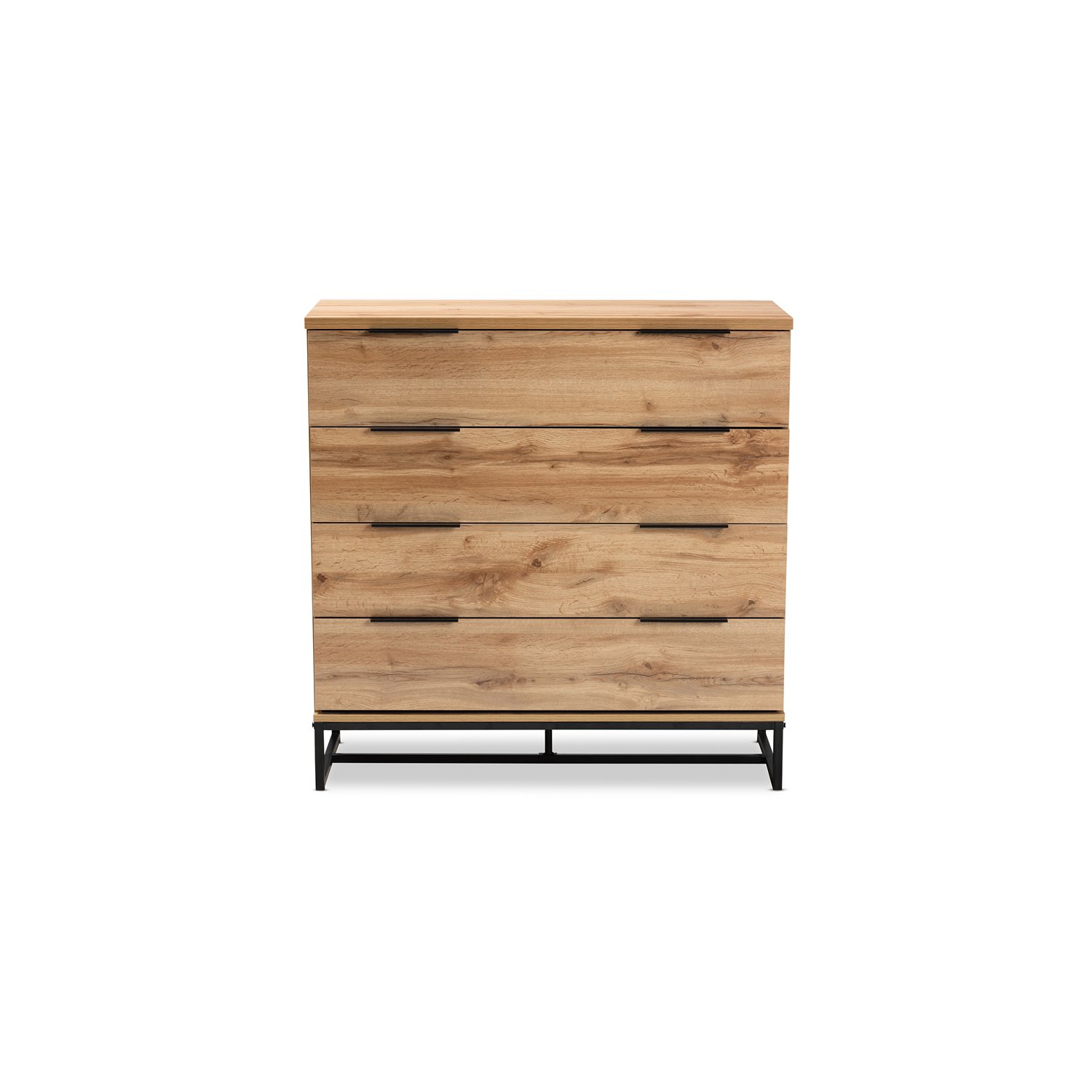 Bowery Hill Industrial Oak Finished Wood Black Metal 4-Drawer Dresser