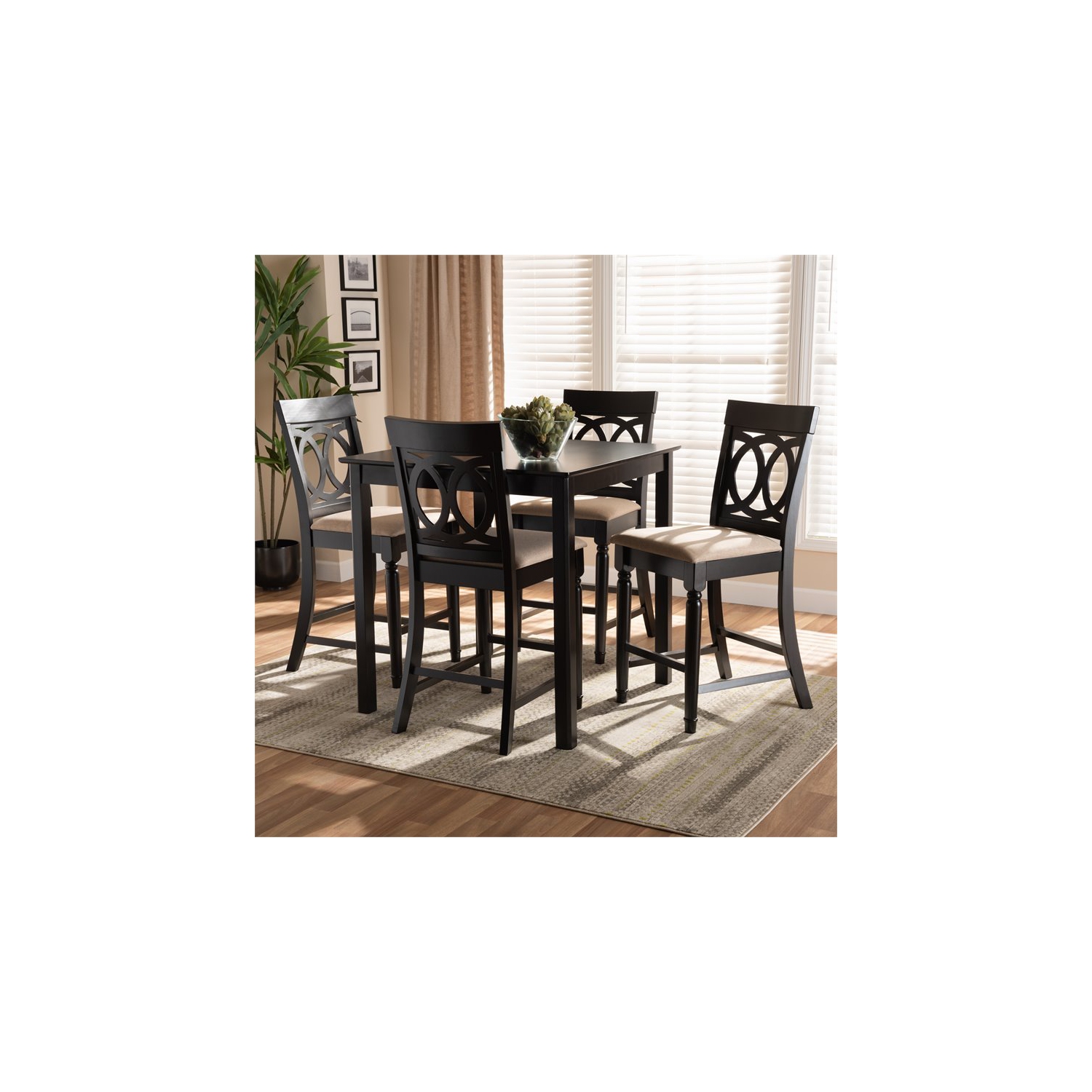 Bowery Hill Sand Upholstered Espresso Wood 5-piece Pub Set