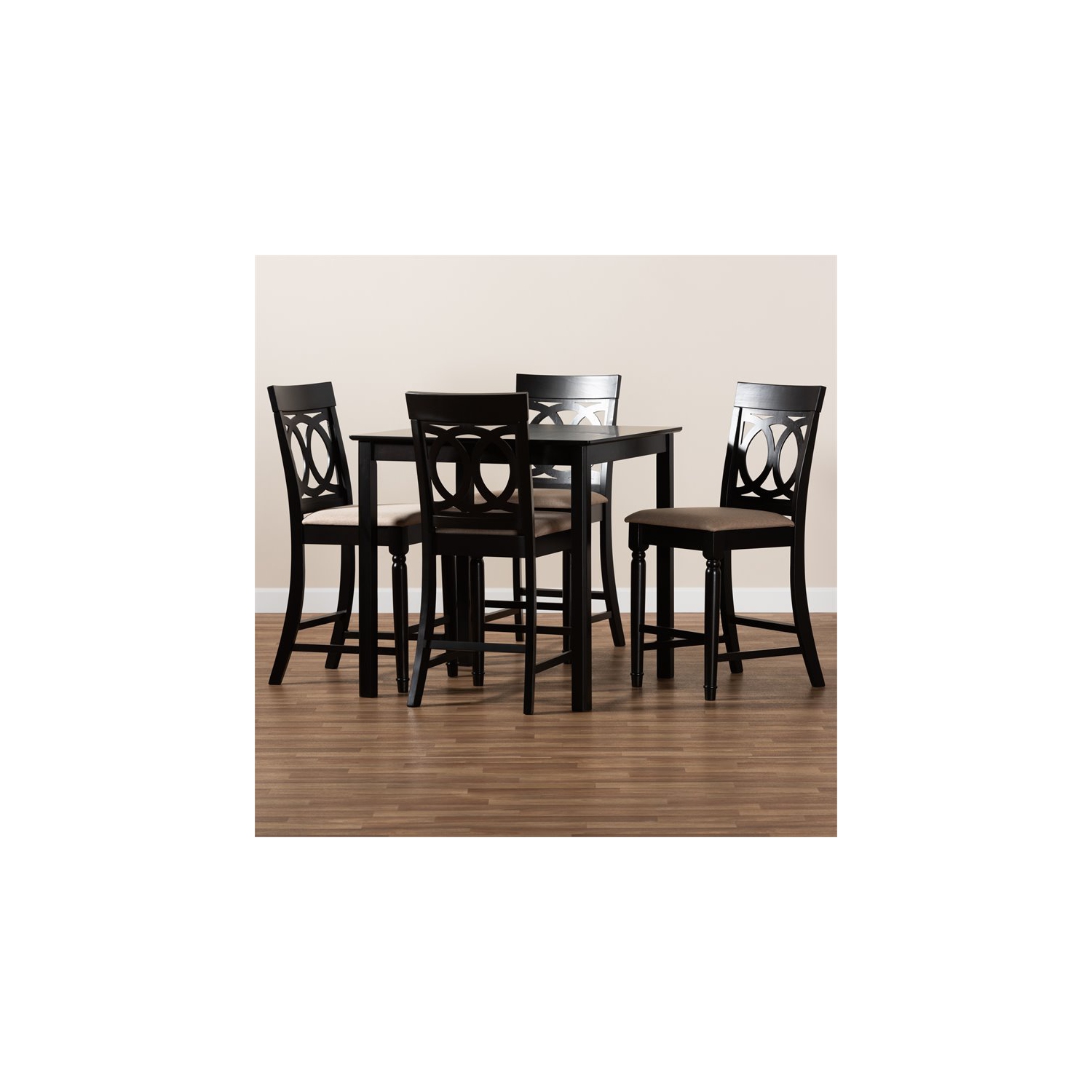 Bowery Hill Sand Upholstered Espresso Wood 5-piece Pub Set