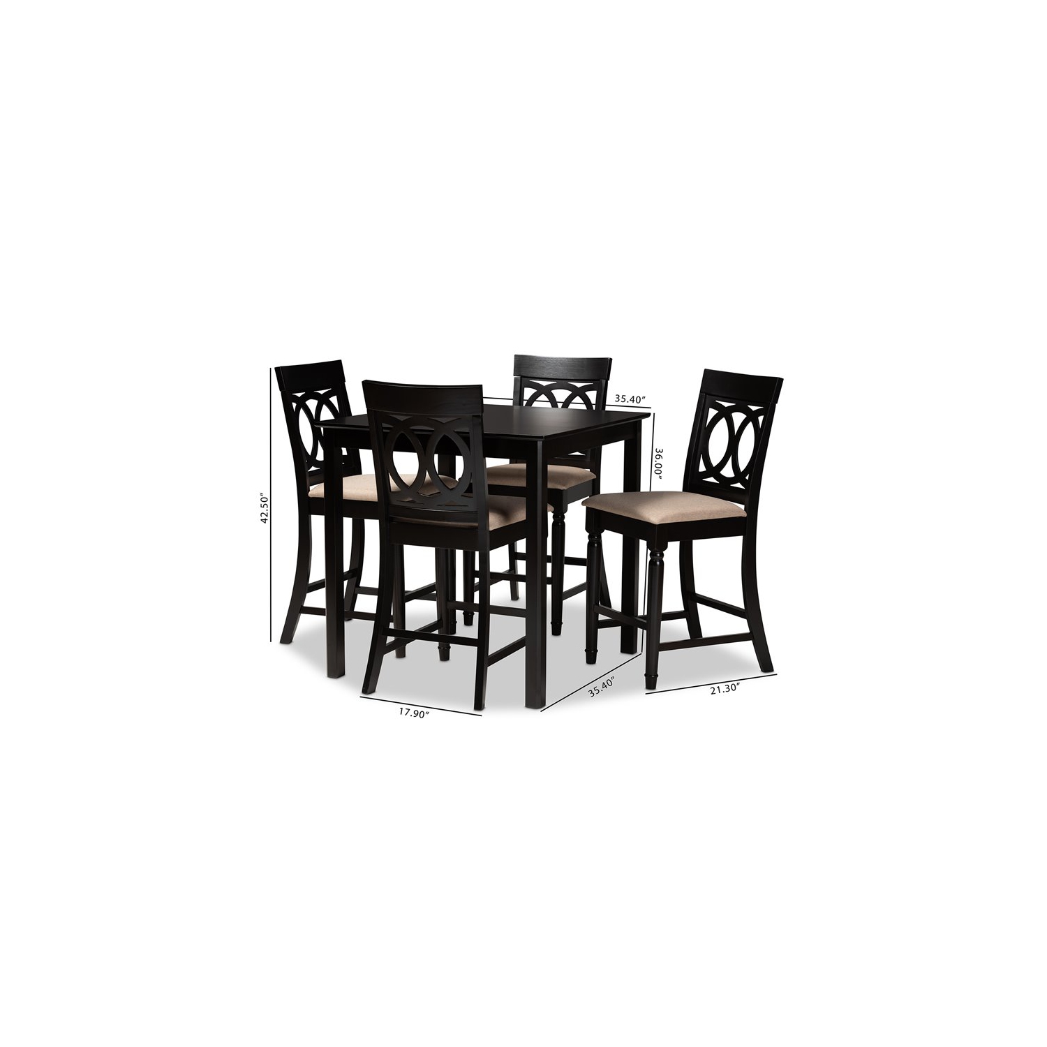Bowery Hill Sand Upholstered Espresso Wood 5-piece Pub Set