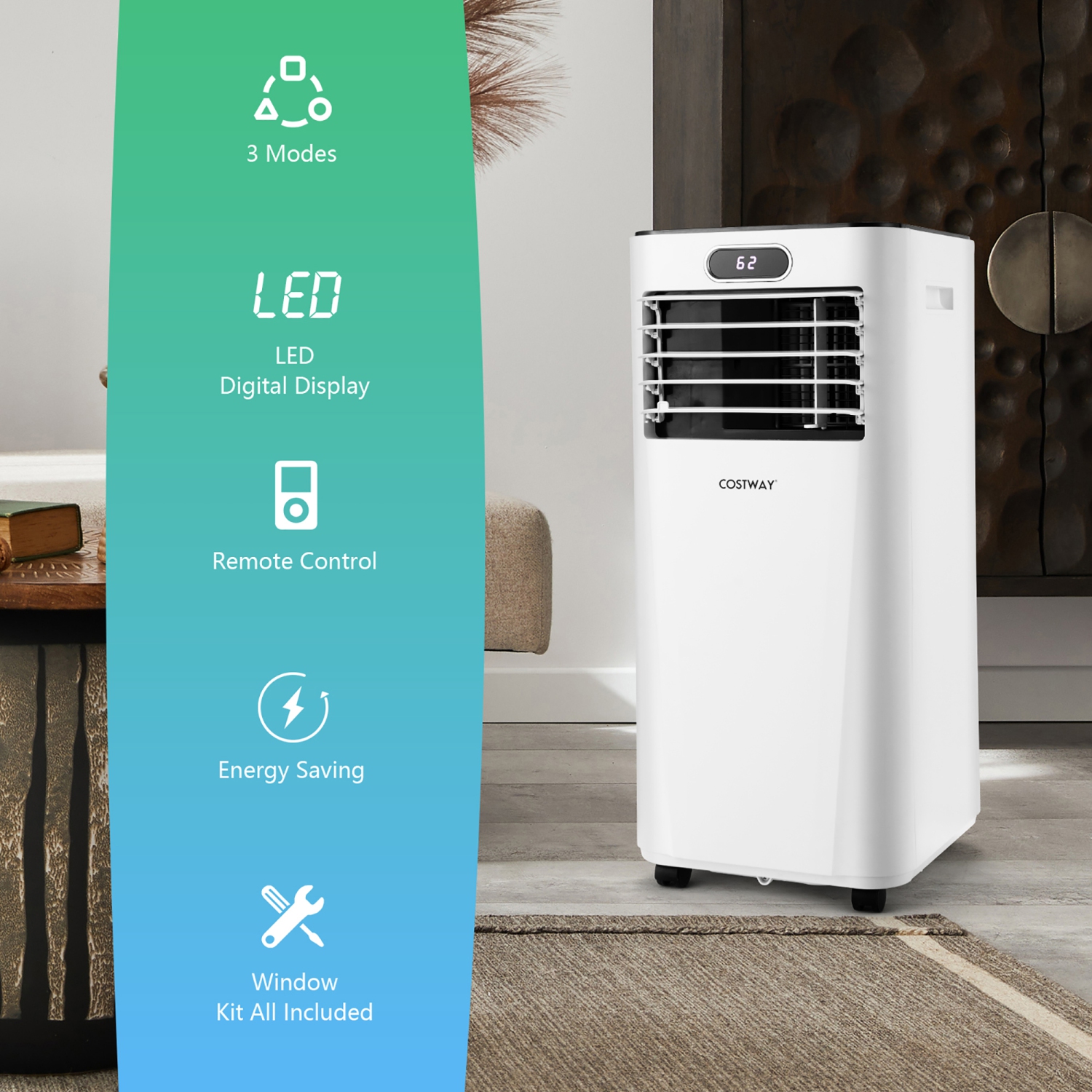 Climatiseur portable de 2,34 kW de marque Costway avec télécommande Rafraîchisseur d'air 3 en 1 avec déshumidificateur