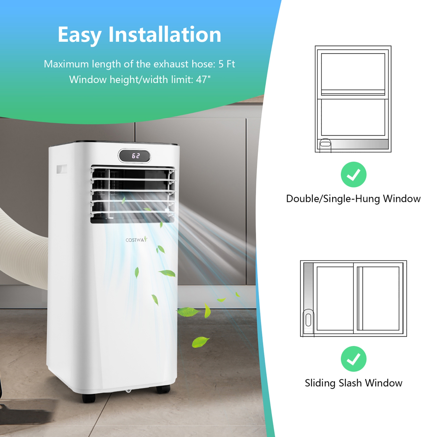 Air Cooler with Drying 8000BTU Sleep Mode Window Kit Included 2 Speeds ft White SACC:5300BTU/H Remote Control 8000BTU COSTWAY Portable Air Conditioner Fan Cools Room up to 230 Sq Air Cooling Fan for Home & Office Use 24H Timer Function 