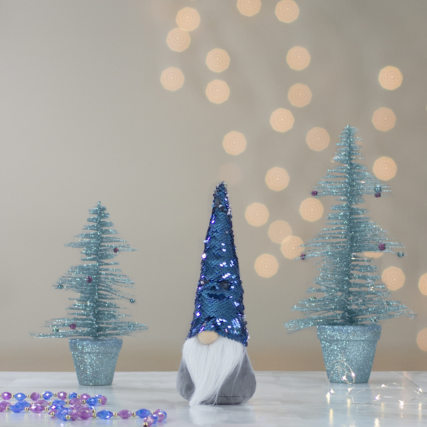 12" Gnome with Blue and Silver Flip Sequin Hat Christmas Decoration