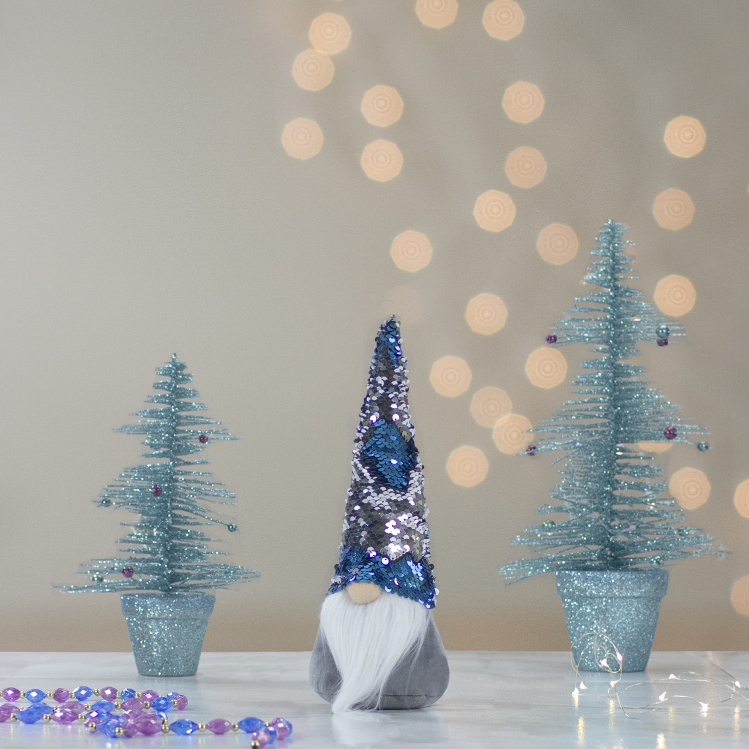 12" Gnome with Blue and Silver Flip Sequin Hat Christmas Decoration