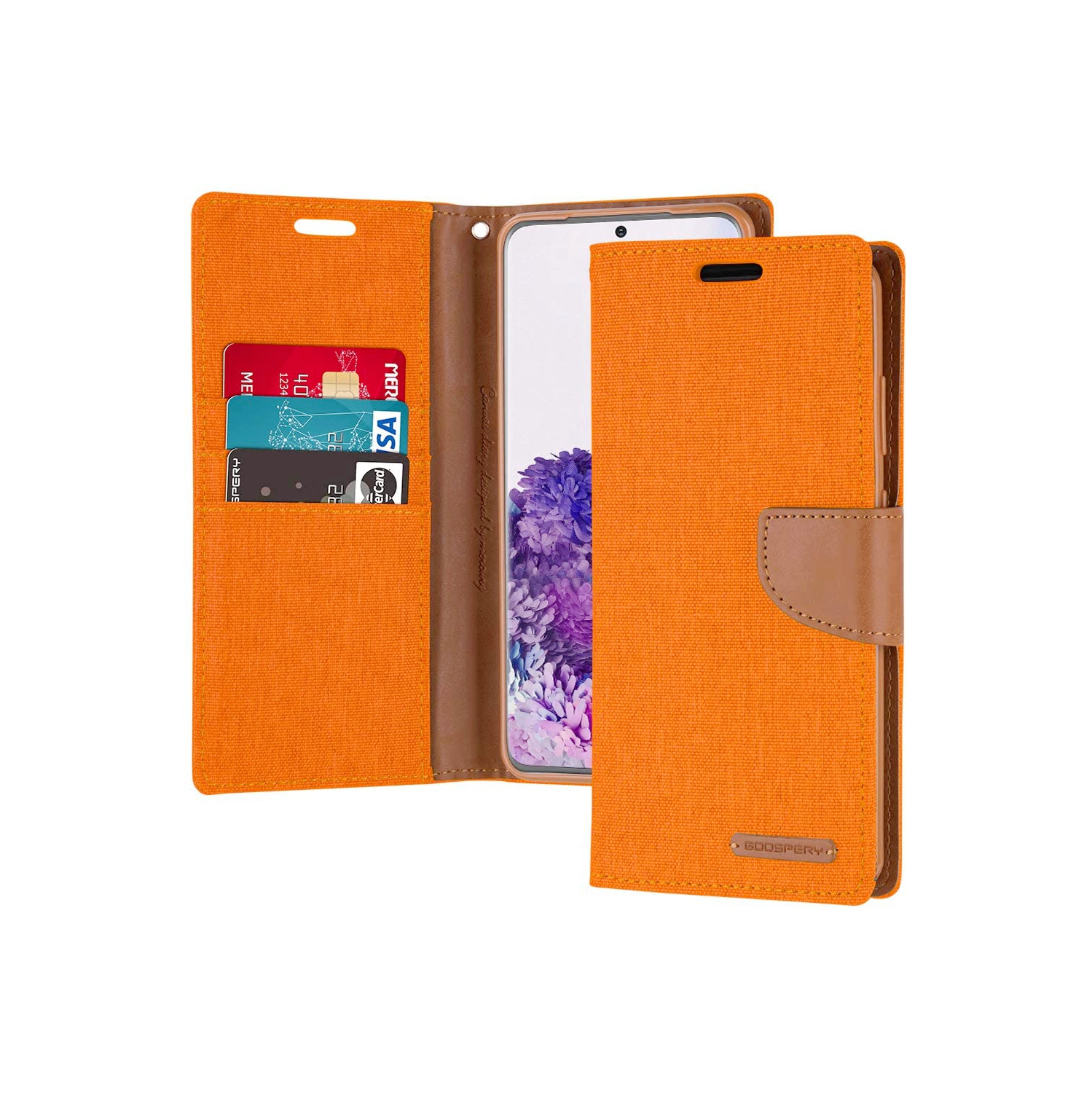 TopSave Goospery CANVAS Card Slot w/Magnetic Clip Denim Cloth Folio Wallet Flip Samsung Galaxy A33 5G, Orange