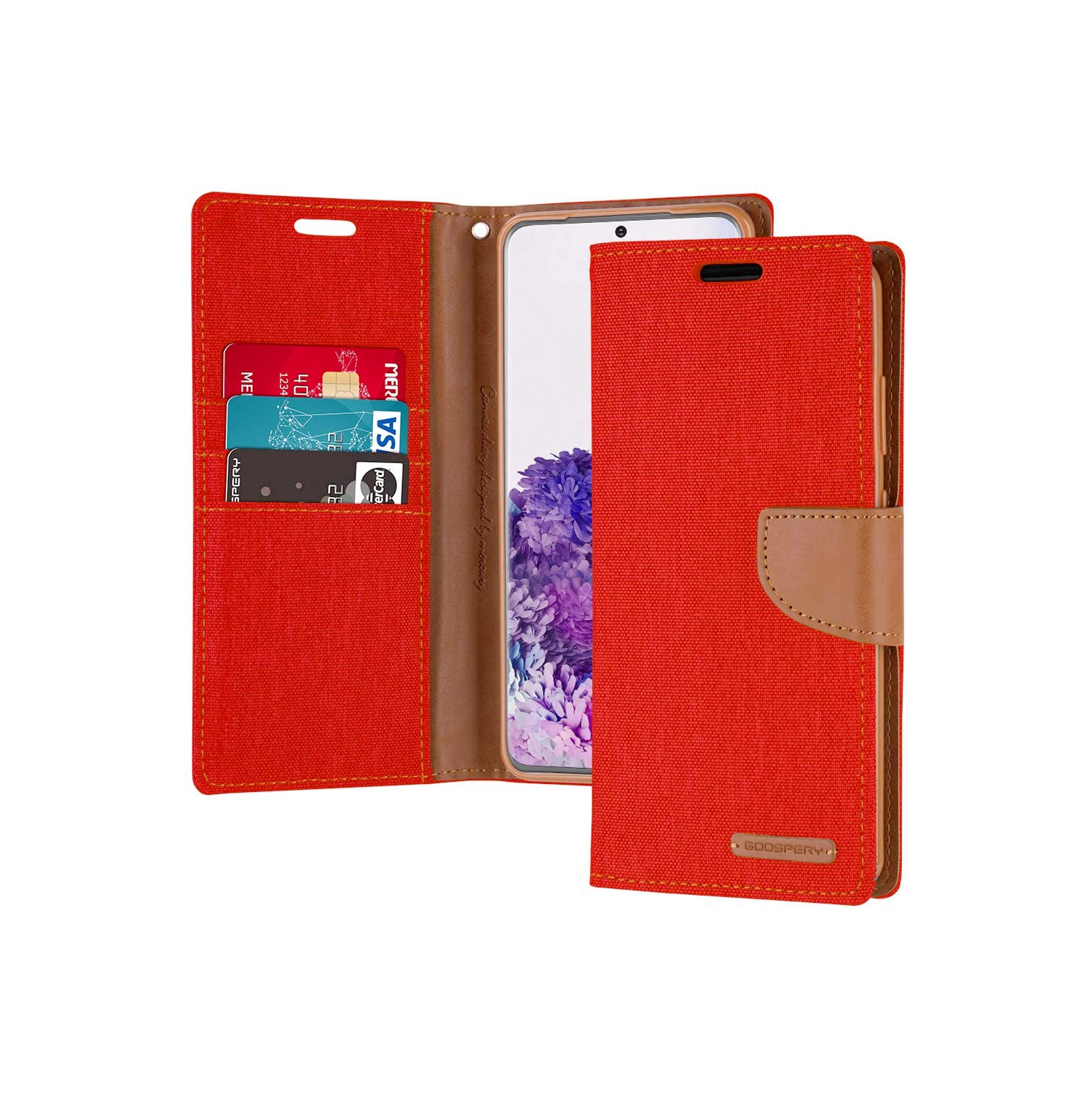 TopSave Goospery CANVAS Card Holder Tissu Folio Wallet Flip Case pour Samsung Galaxy A33 5G, Rouge