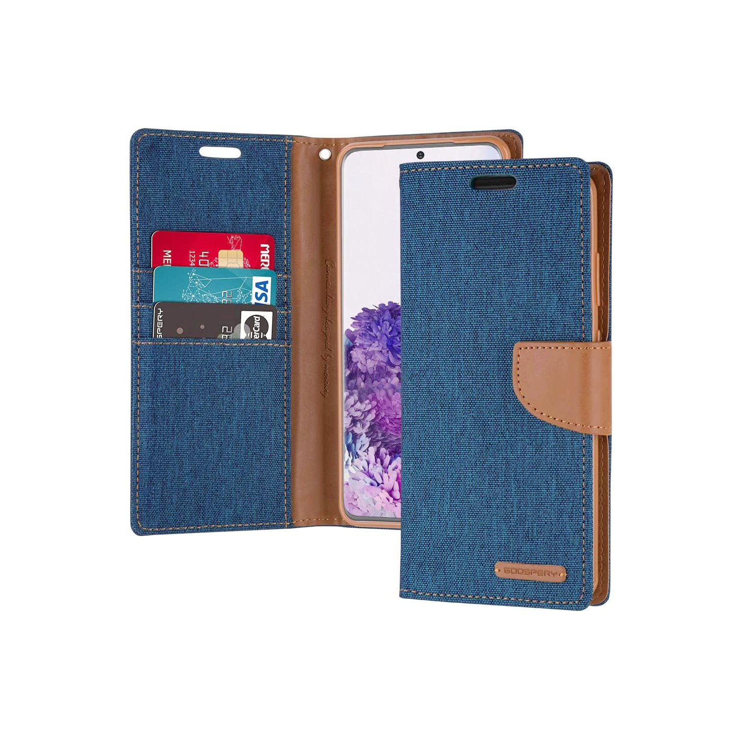 TopSave Goospery CANVAS Card Slot w/Magnetic Clip Denim Cloth Folio Wallet Flip Samsung Galaxy A33 5G, Blue