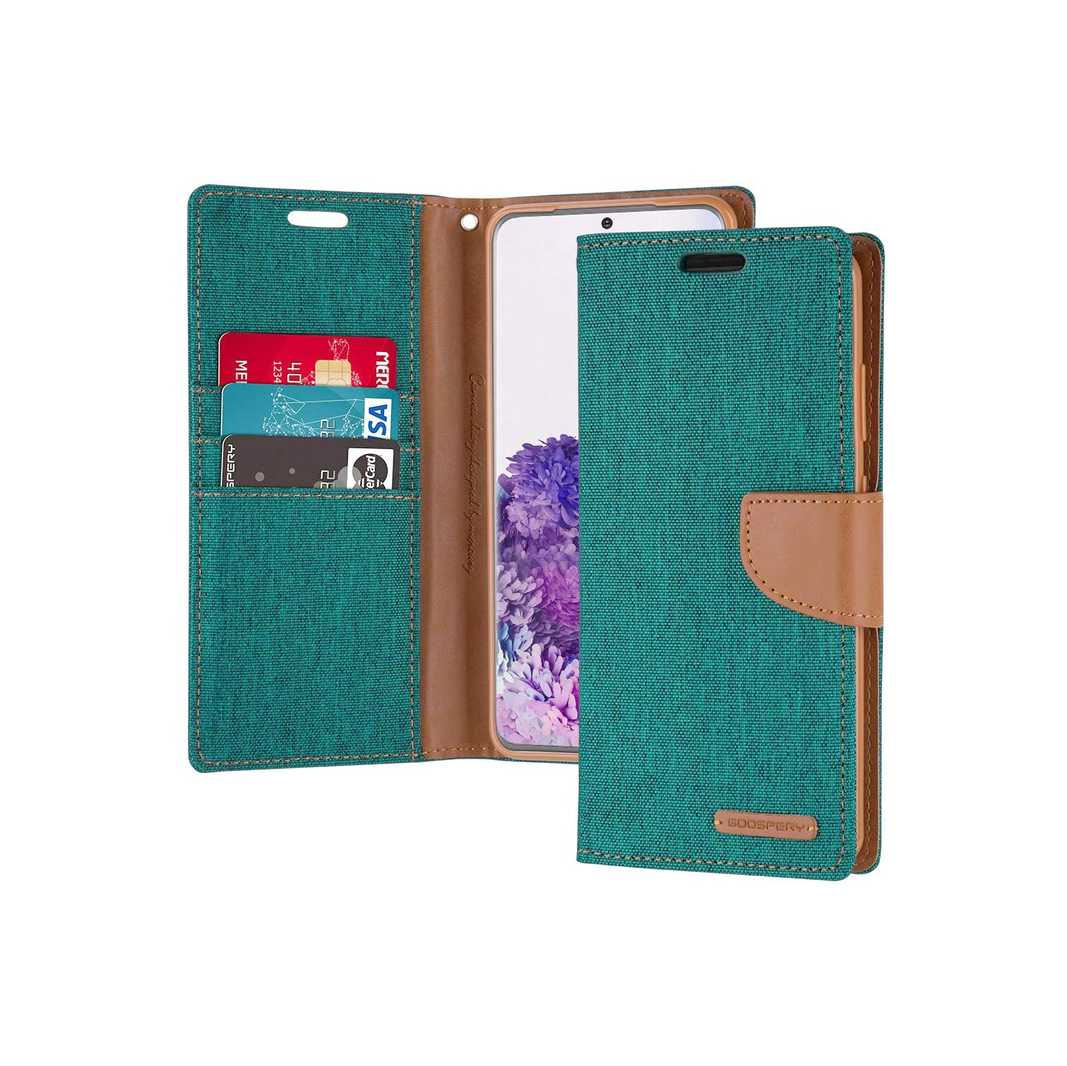 TopSave Goospery CANVAS Card Slot w/Magnetic Clip Denim Cloth Folio Wallet Flip Samsung Galaxy A33 5G, Green