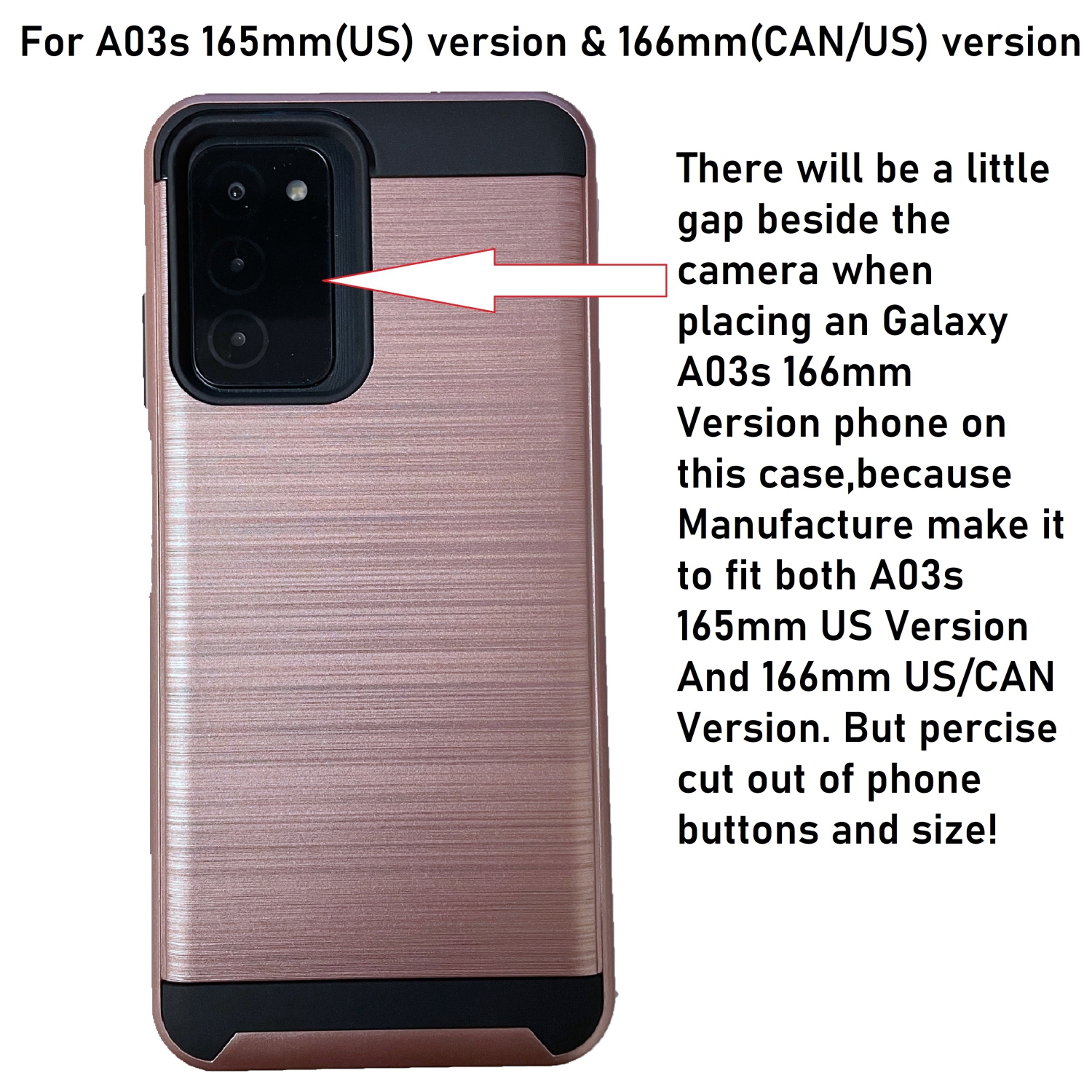 TopSave Blushed Texture PC+TPU Hard Rugged Cover Case For Samsung Galaxy A03s 165mm US Version And 166mm CAN/US Version, Rose Gold