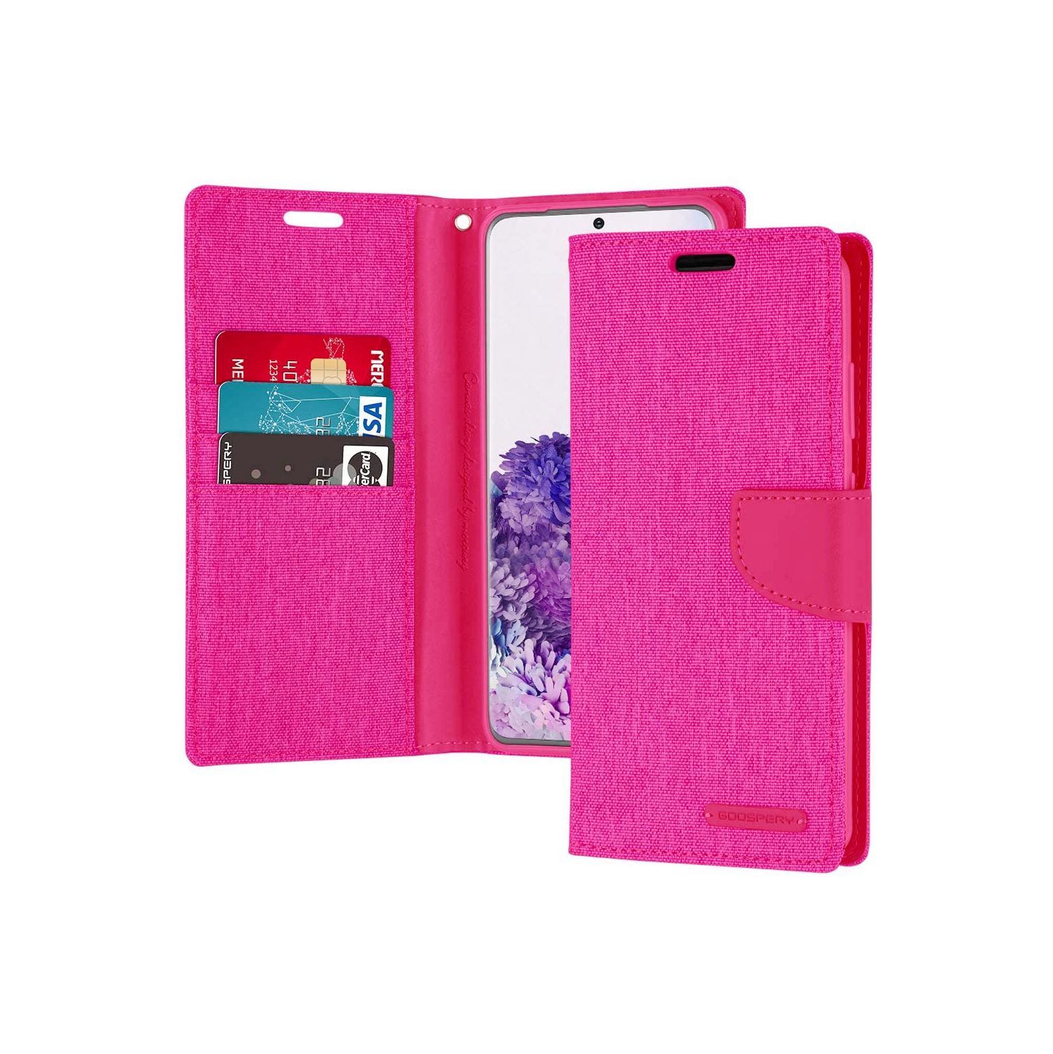 TopSave Goospery CANVAS Card Holder Tissu Folio Wallet Flip Case pour Samsung Galaxy A33 5G, Rose