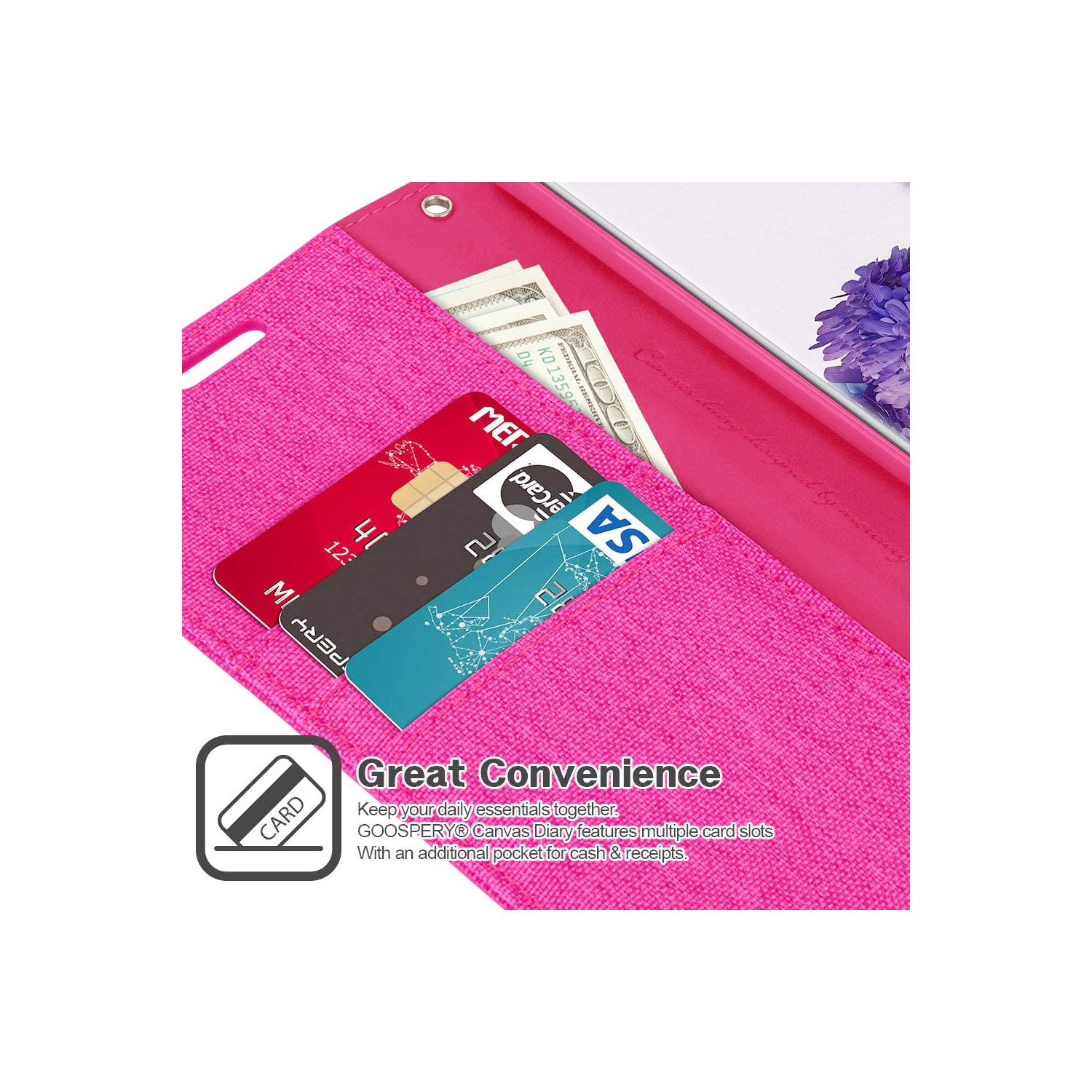 TopSave Goospery CANVAS Card Holder Tissu Folio Wallet Flip Case pour Samsung Galaxy A33 5G, Rose