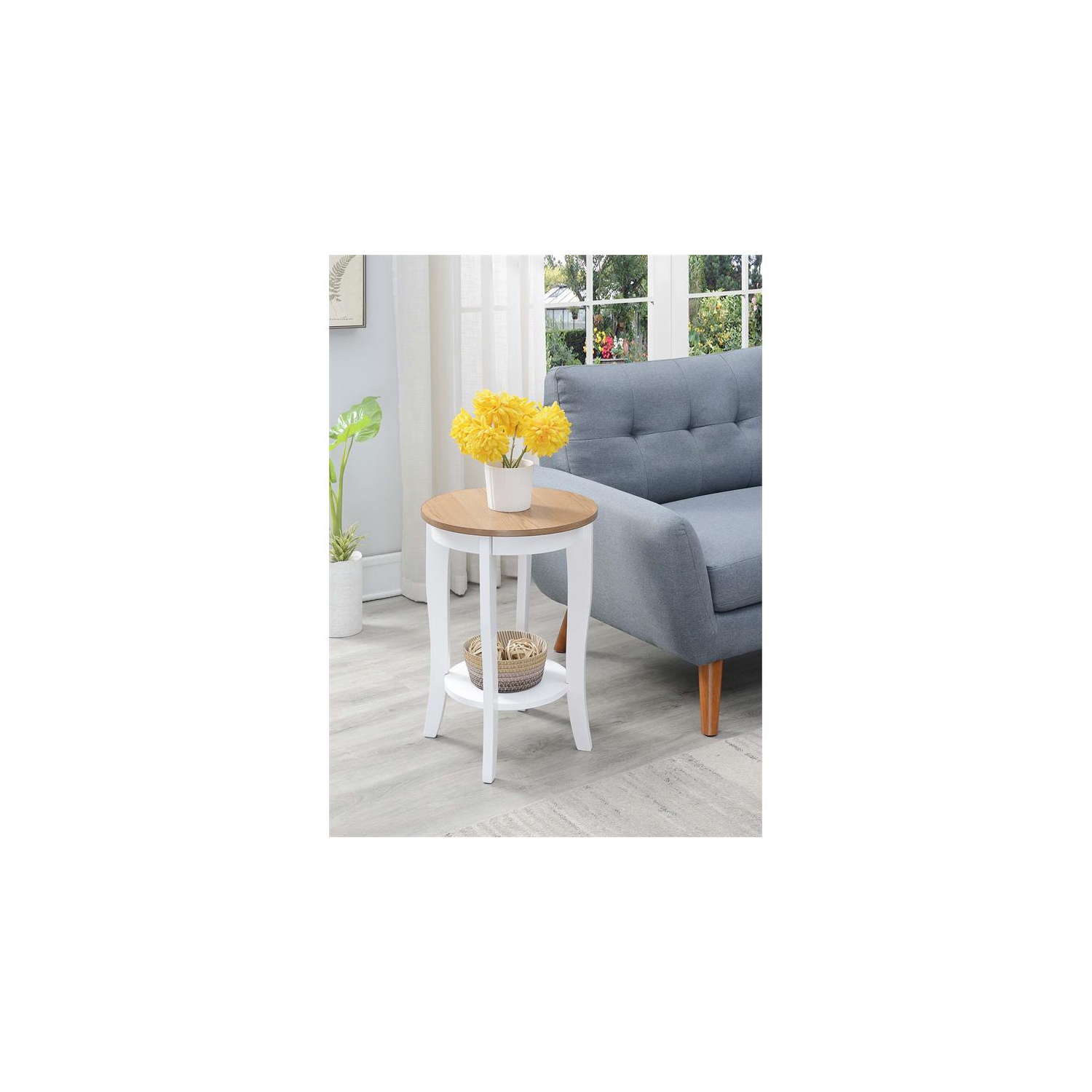 Pemberly Row Round End Table in White and Natural Wood