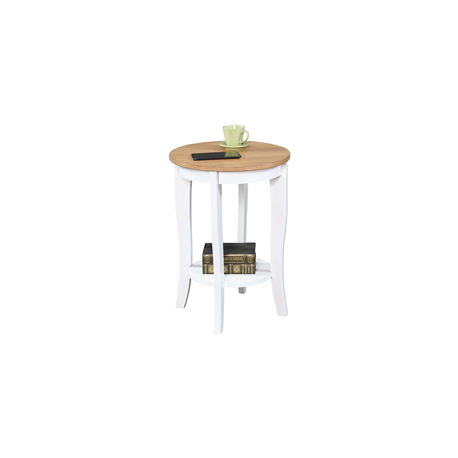 Pemberly Row Round End Table in White and Natural Wood
