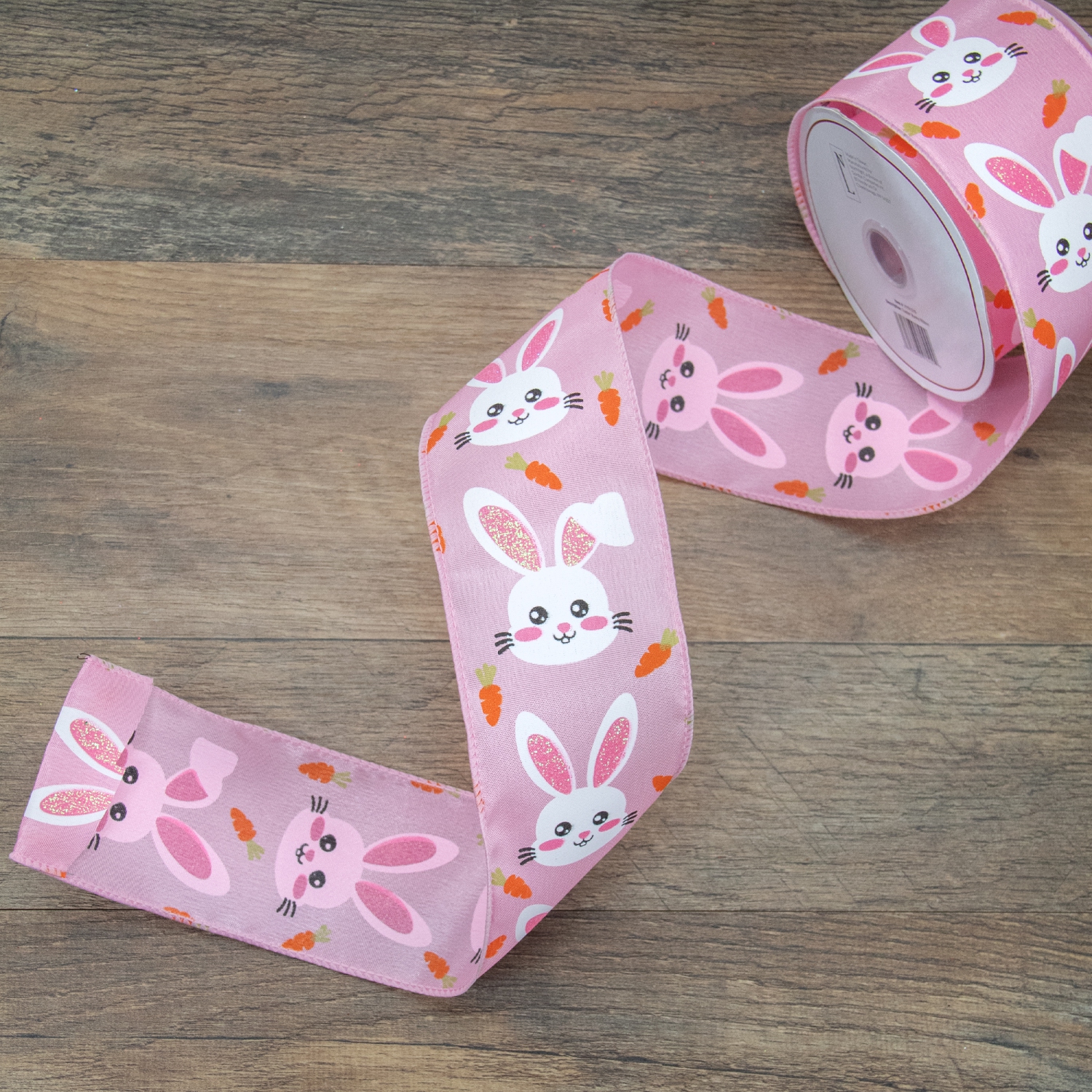 Ruban de bricolage printanier rose avec motif lapin de Pâques, 2.5 po x 10 verges