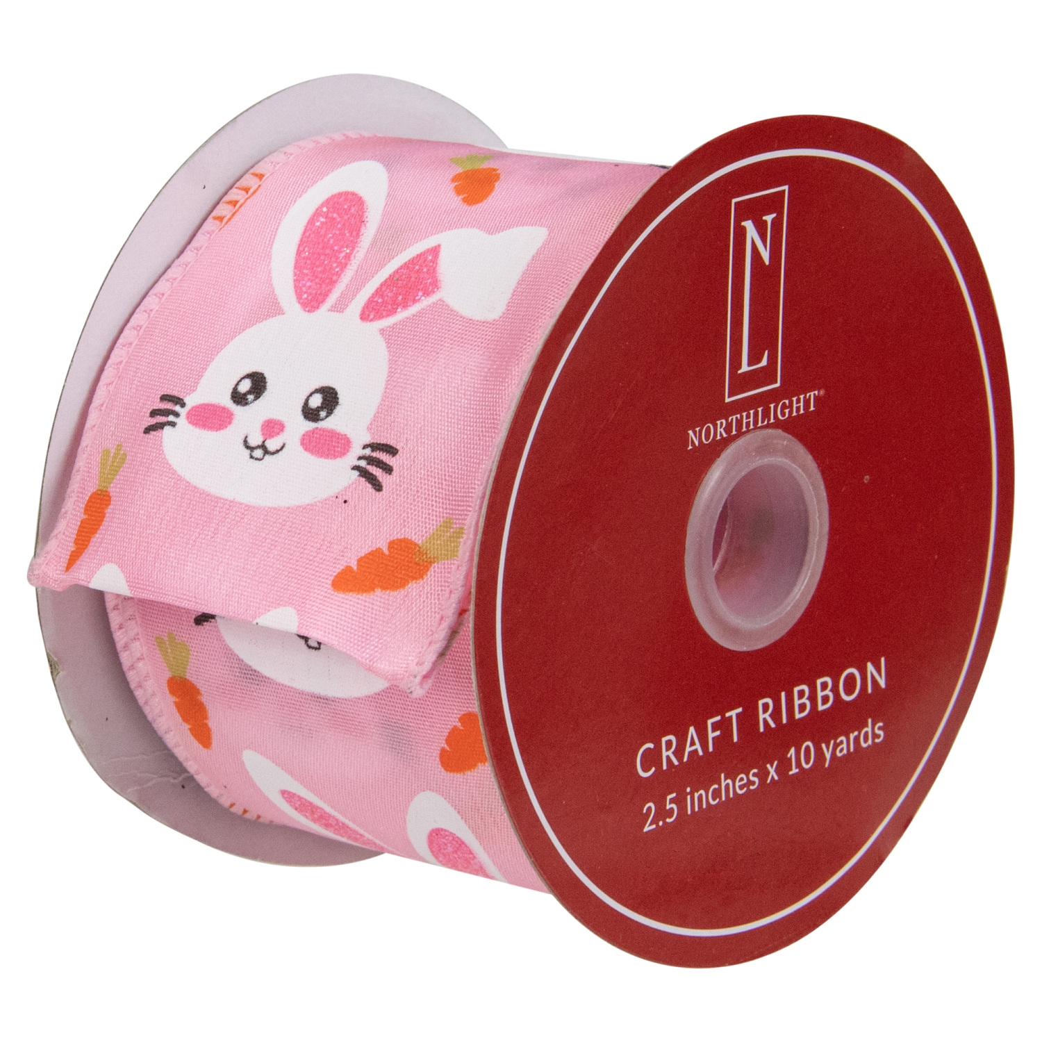 Ruban de bricolage printanier rose avec motif lapin de Pâques, 2.5 po x 10 verges