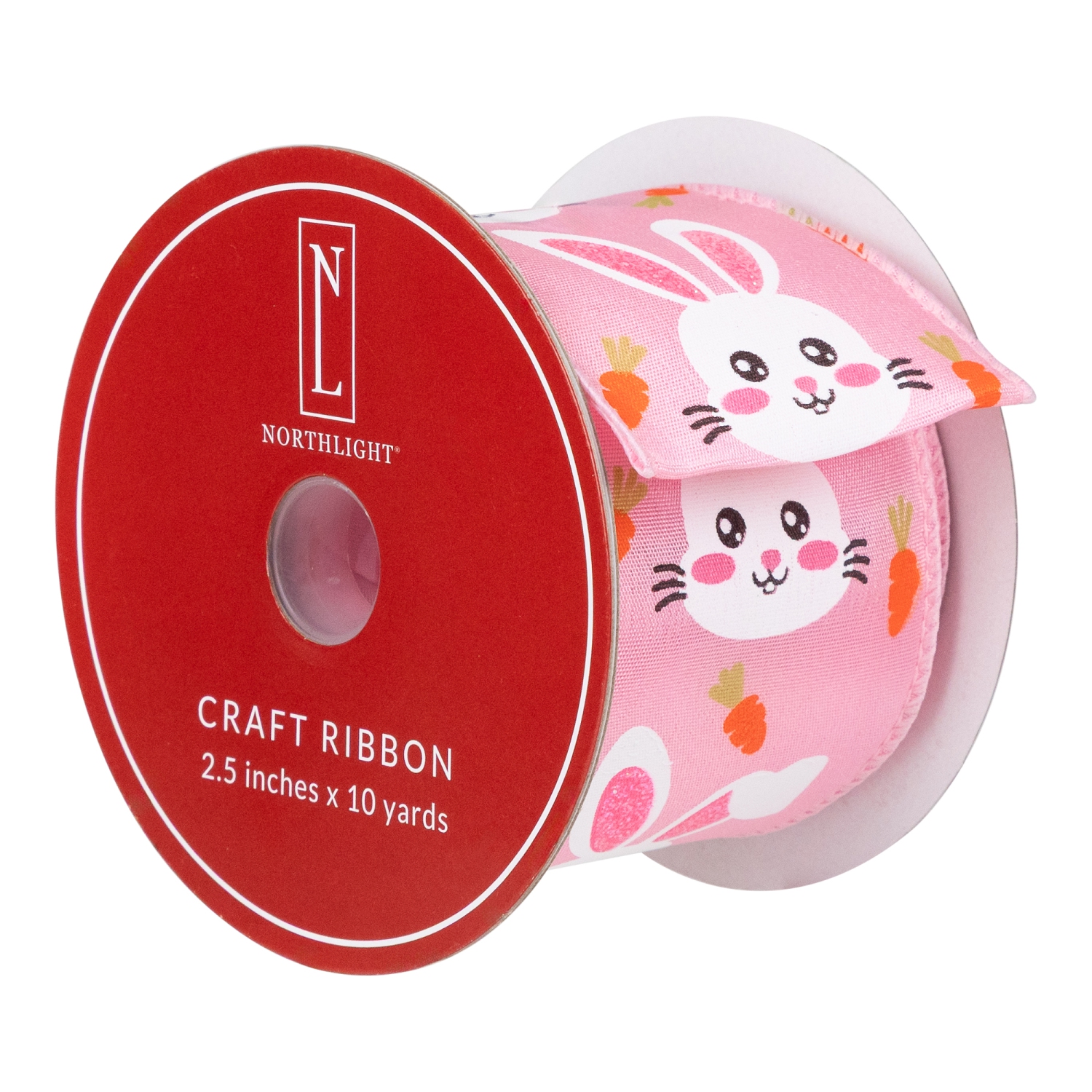 Ruban de bricolage printanier rose avec motif lapin de Pâques, 2.5 po x 10 verges