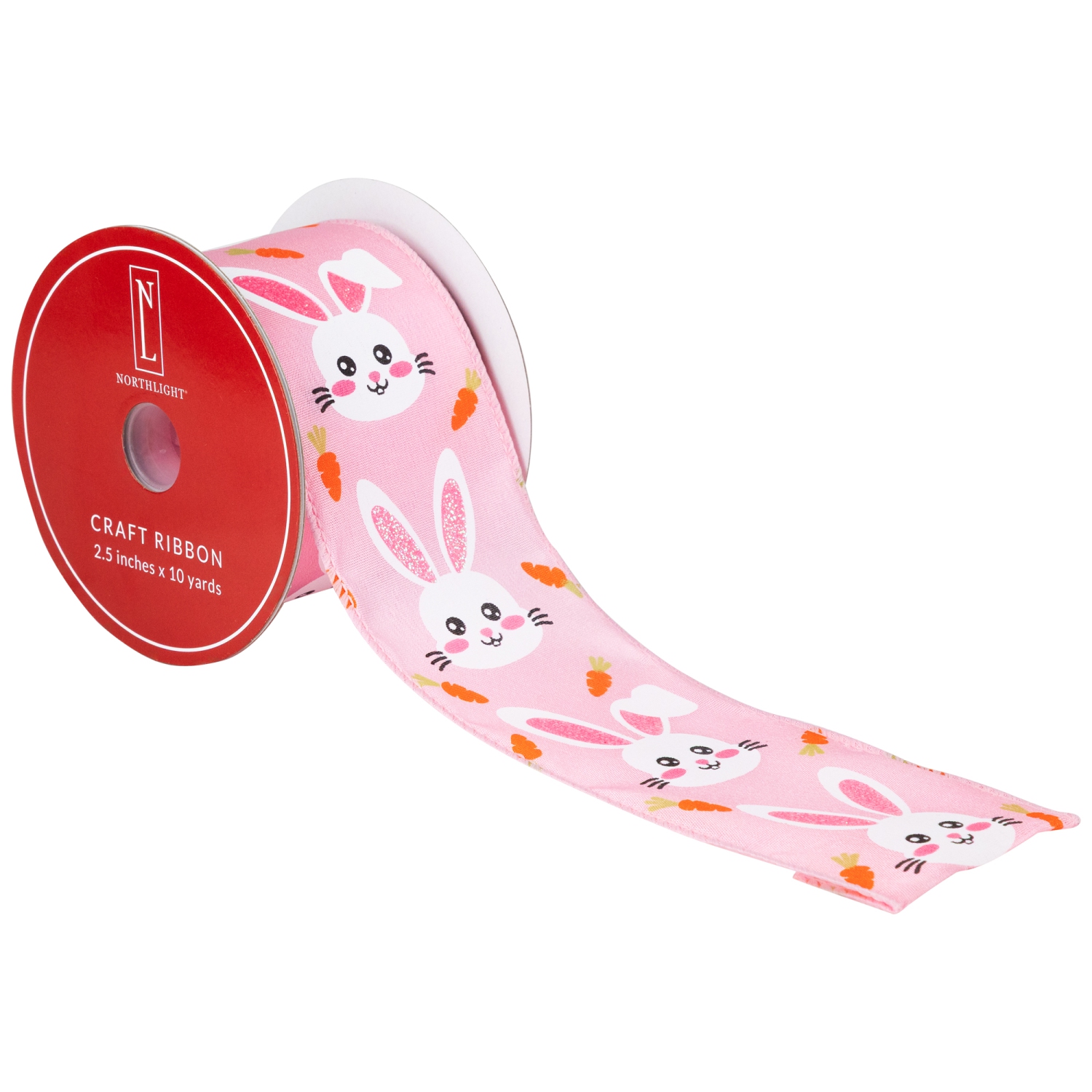 Ruban de bricolage printanier rose avec motif lapin de Pâques, 2.5 po x 10 verges