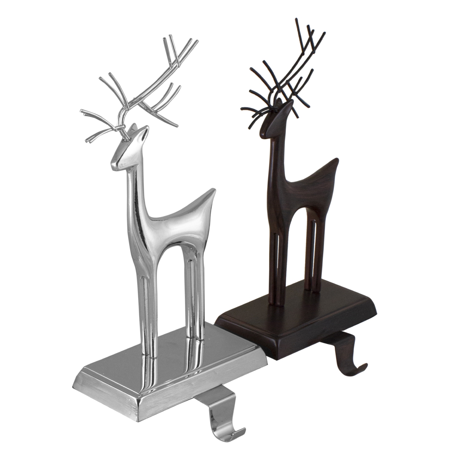 Set of 2 Oil Rubbed Bronze and Silver Reindeer Christmas Stocking Holders