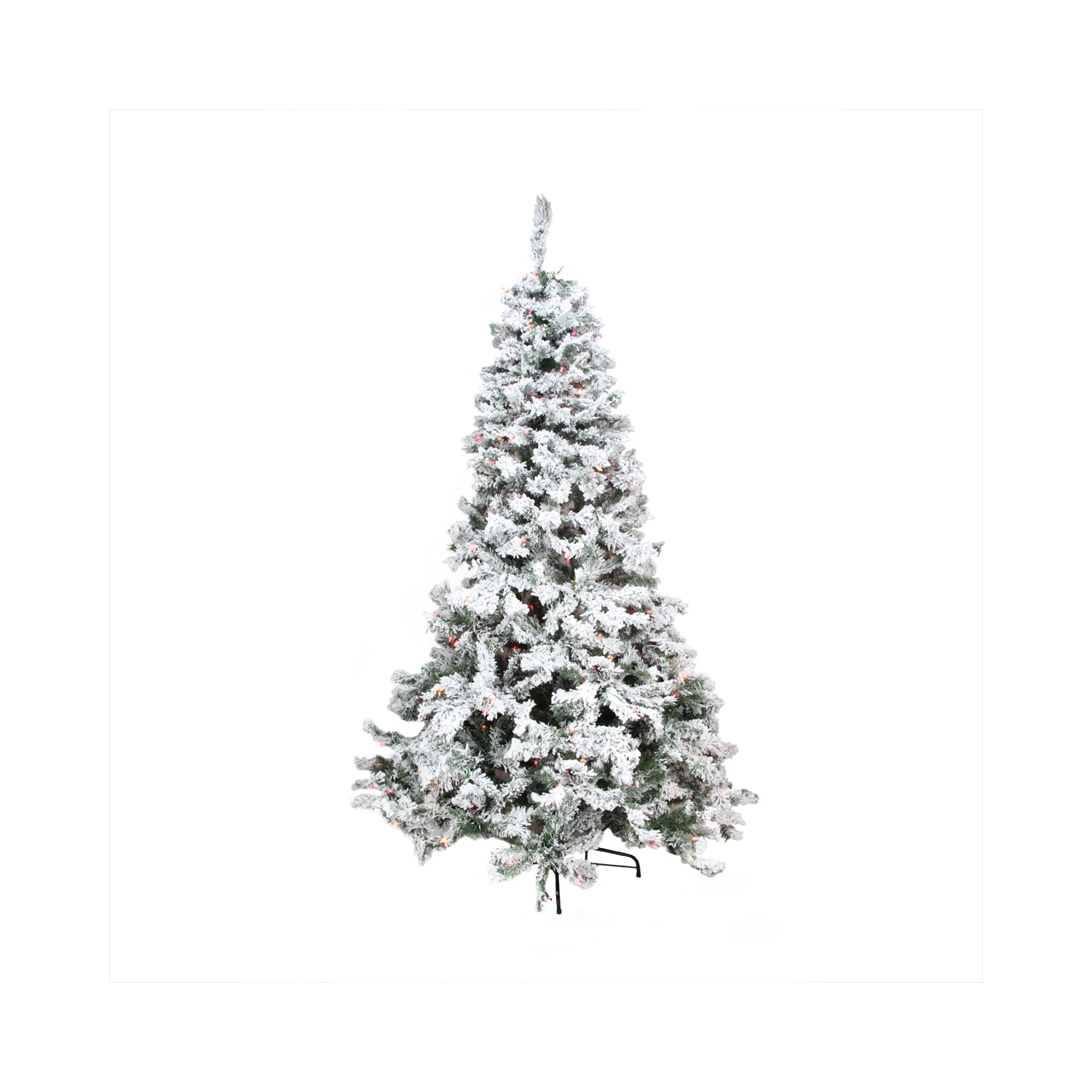 4.5' Pre-Lit Medium Heavily Flocked Pine Artificial Christmas Tree, Multicolor Lights