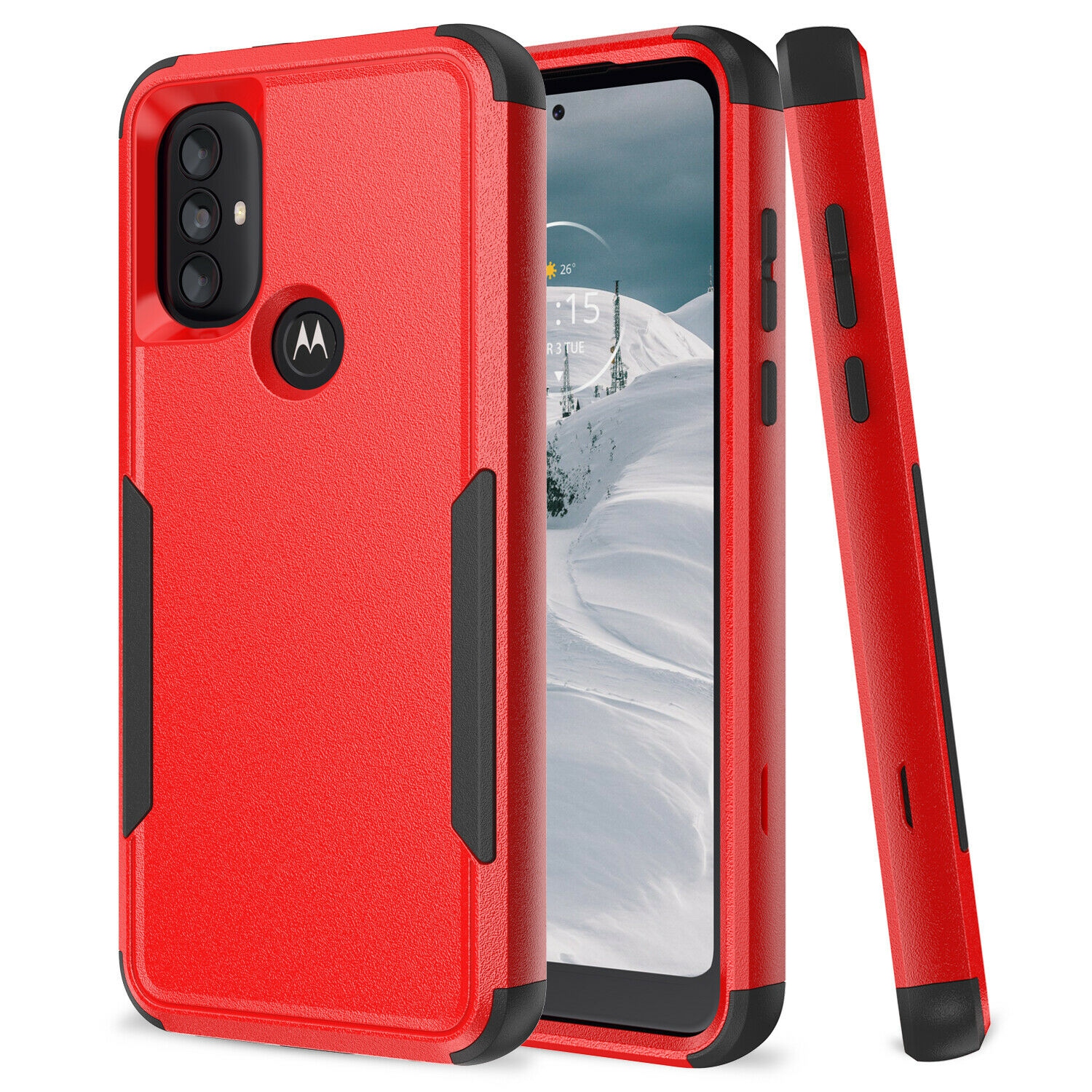 【CSmart】 Dual Layers Heavy Duty Rubber Armor Bumper Hard Case Cover for Motorola Moto G Power 2022 / G Play 2023, Red