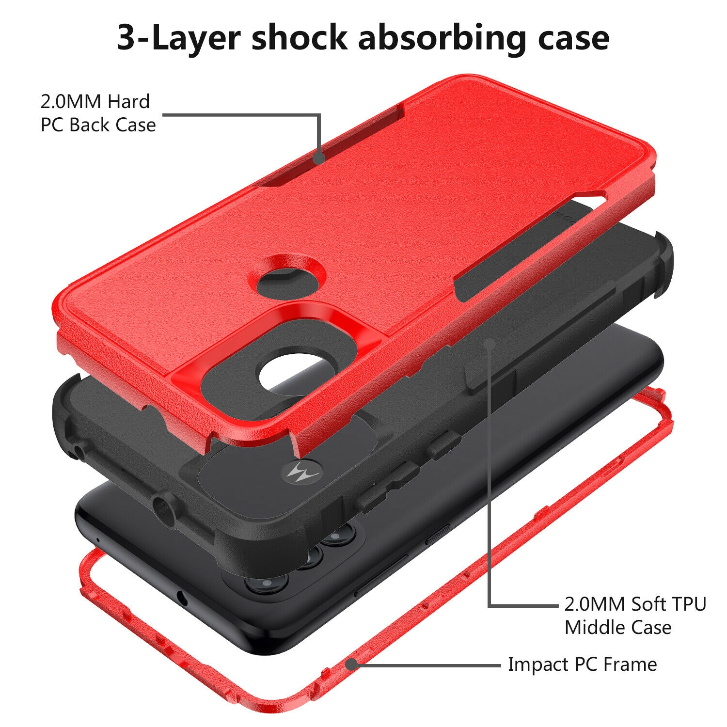 【CSmart】 Étui rigide anti-chute triple 3 couches antichoc robuste Defender pour Motorola Moto G Power 2022 / G Play 2023, rouge