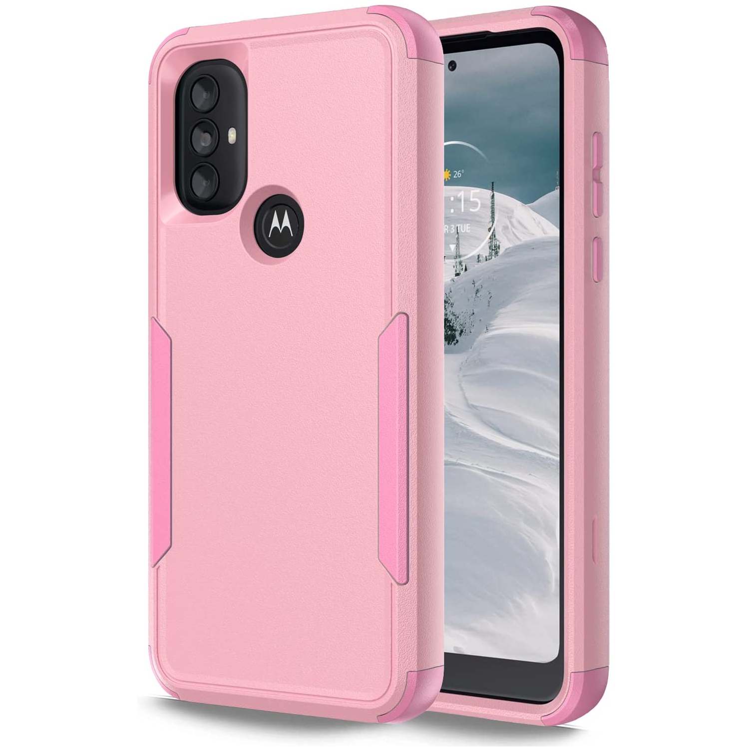 【CSmart】 Dual Layers Heavy Duty Rubber Armor Bumper Hard Case Cover for Motorola Moto G Power 2022 / G Play 2023, Pink