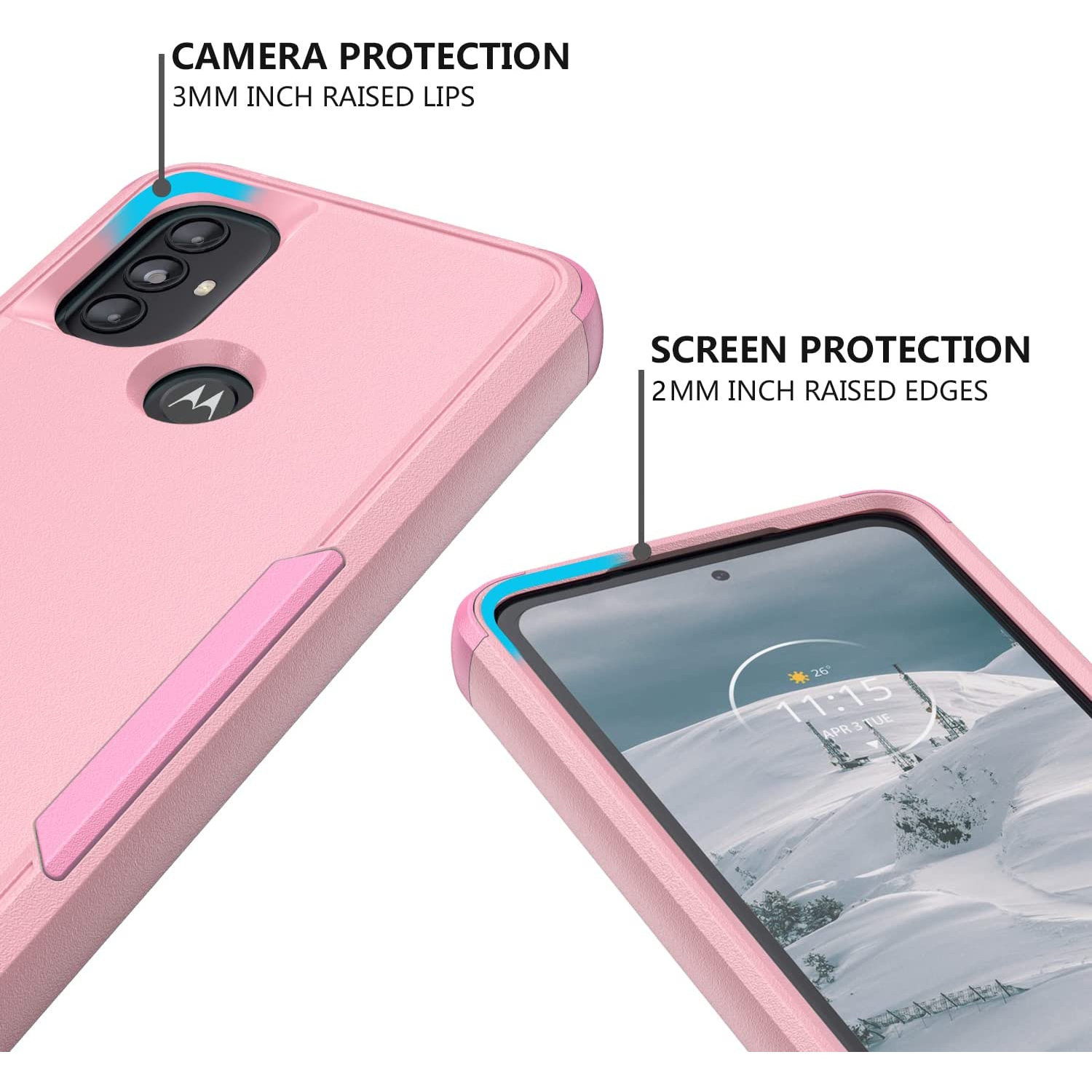 【CSmart】 Étui rigide anti-chute triple 3 couches antichoc robuste Defender pour Motorola Moto G Power 2022 / G Play 2023, Rose