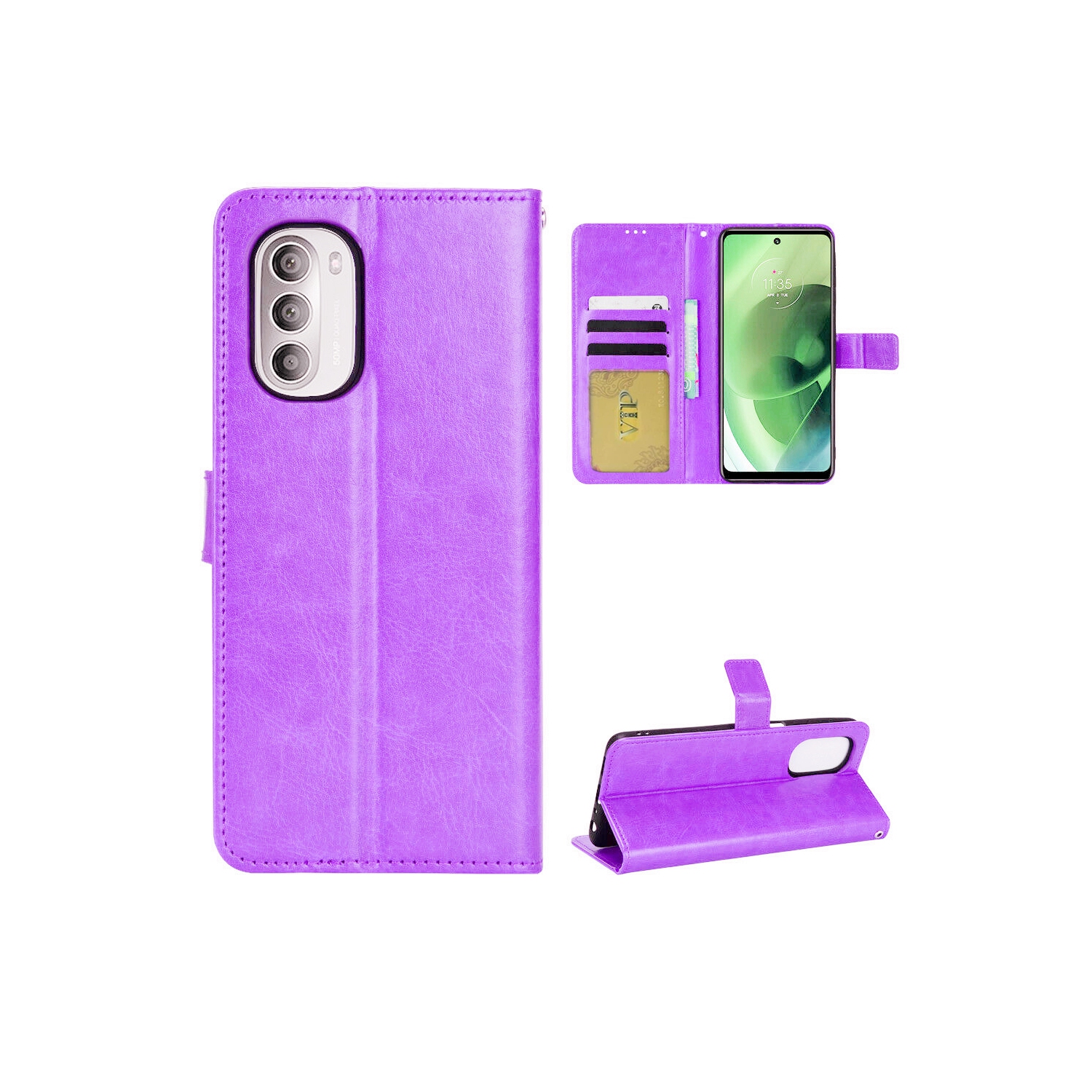 【CSmart】 Magnetic Card Slot Leather Folio Wallet Flip Case Cover for Motorola Moto G Stylus 5G 2022, Purple